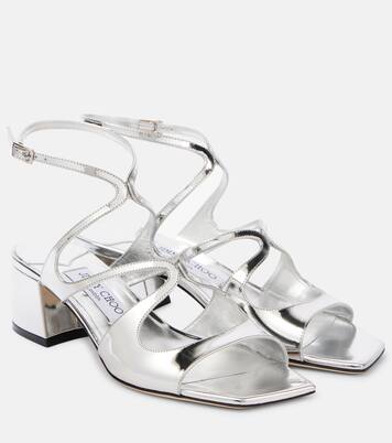 Azilia 45 metallic leather sandals in silver - Jimmy Choo | Mytheresa
