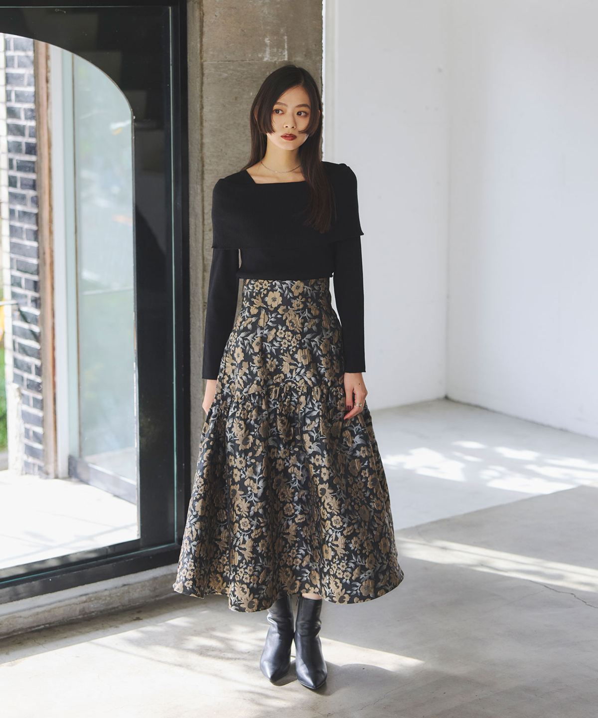 フラワージャガードスカート