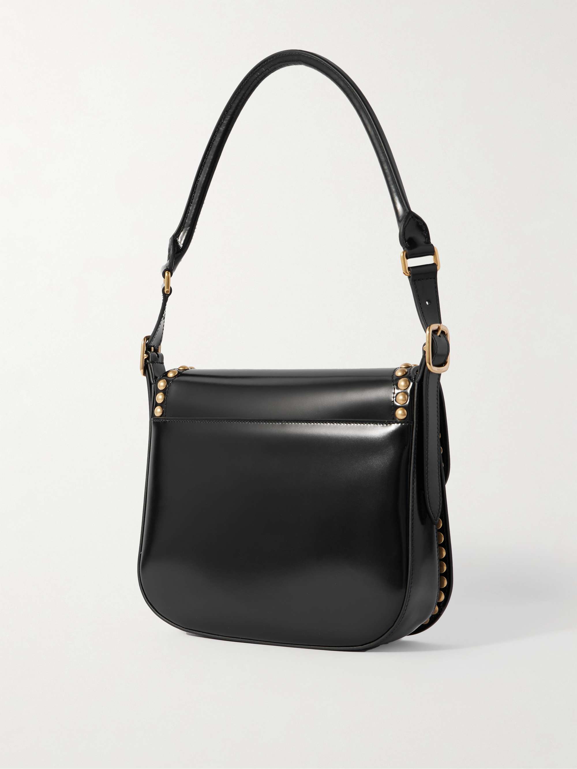BALLY Beckett Flat medium studded glossed-leather shoulder bag