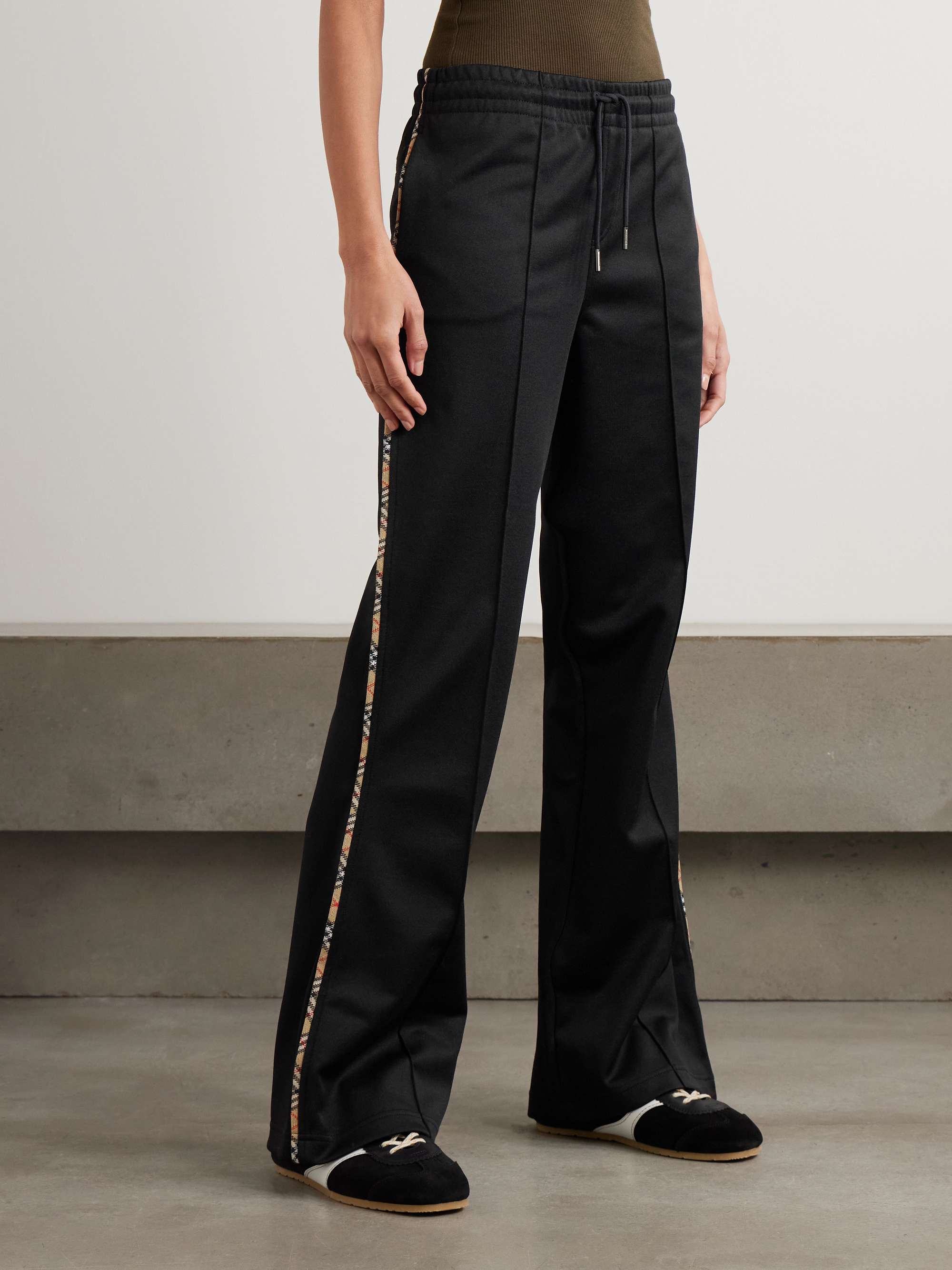 BURBERRY Checked piqué-trimmed jersey flared track pants | NET-A
