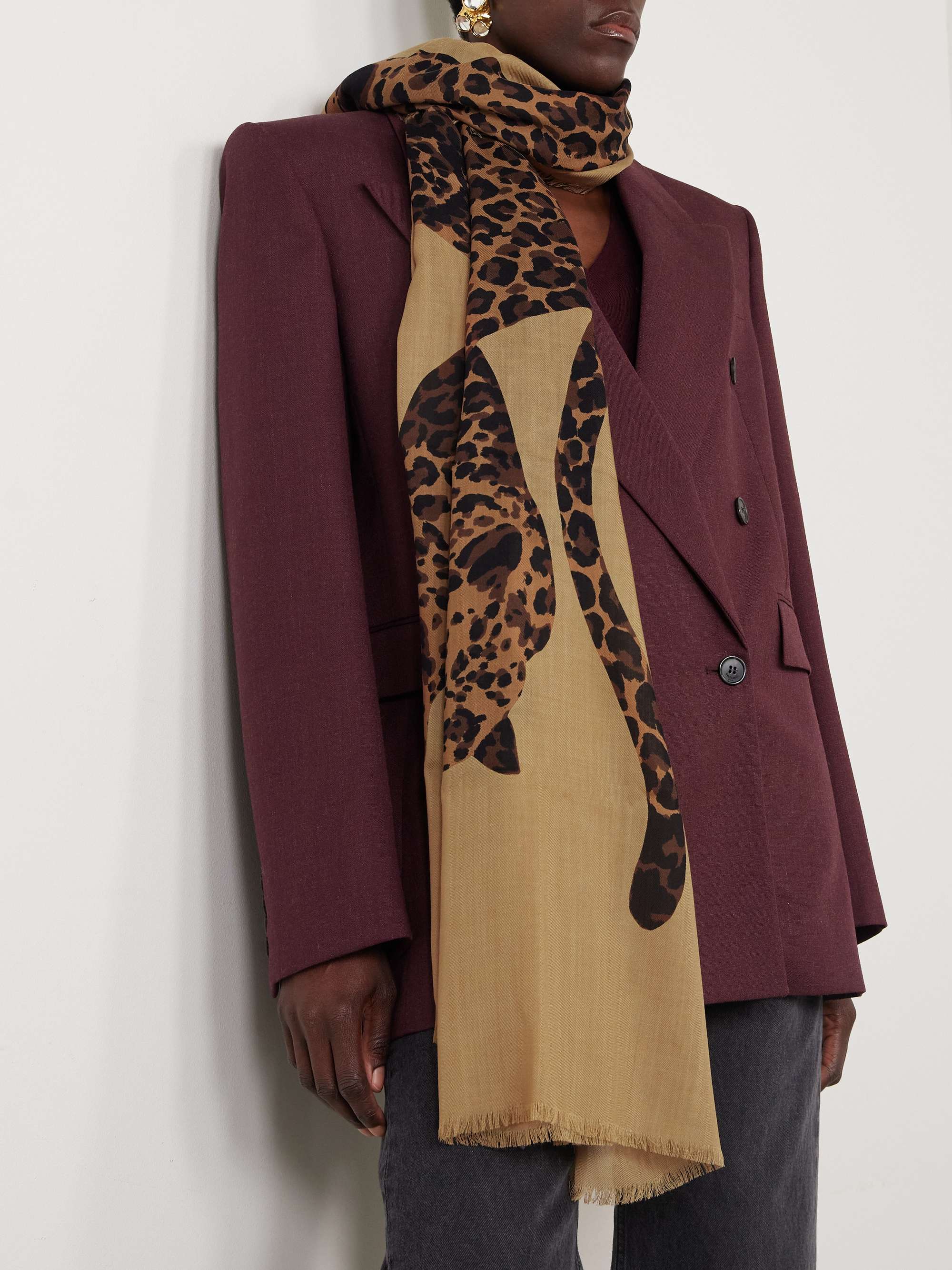 SAINT LAURENT Frayed printed wool-twill scarf | NET-A-PORTER