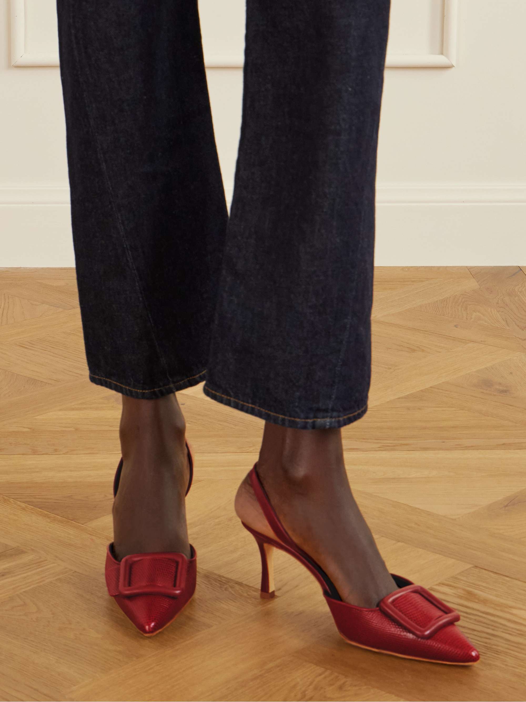 MANOLO BLAHNIK Mayslibi 70 lizard-effect leather slingback pumps