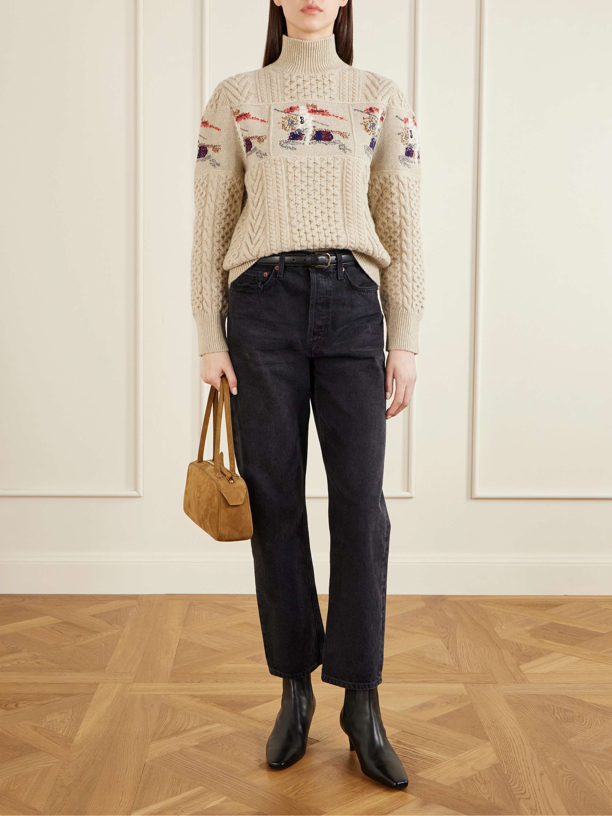 BURBERRY Cable-knit jacquard wool and cashmere-blend turtleneck