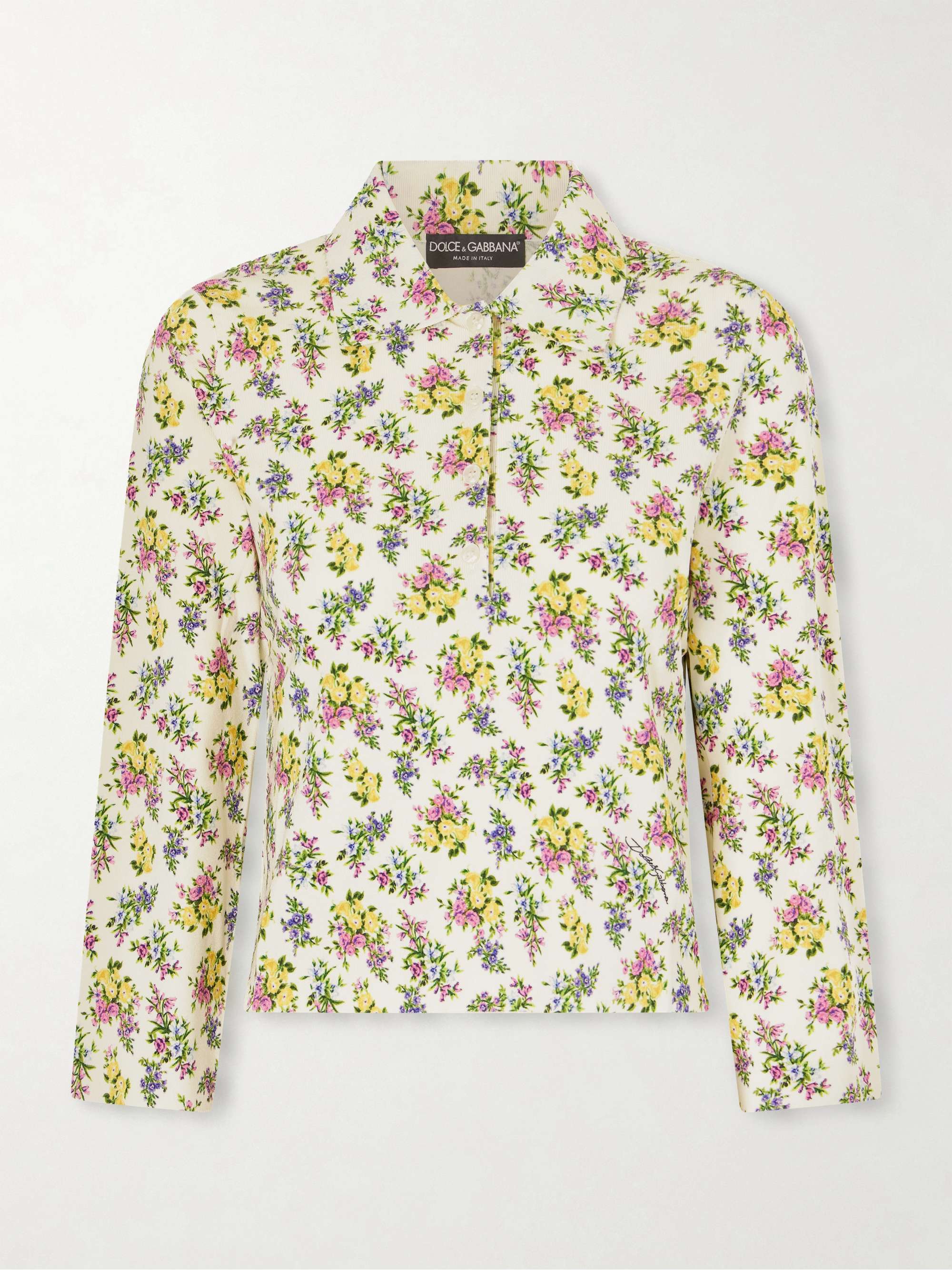 DOLCE&GABBANA Floral-print ribbed-knit polo shirt | NET-A-PORTER