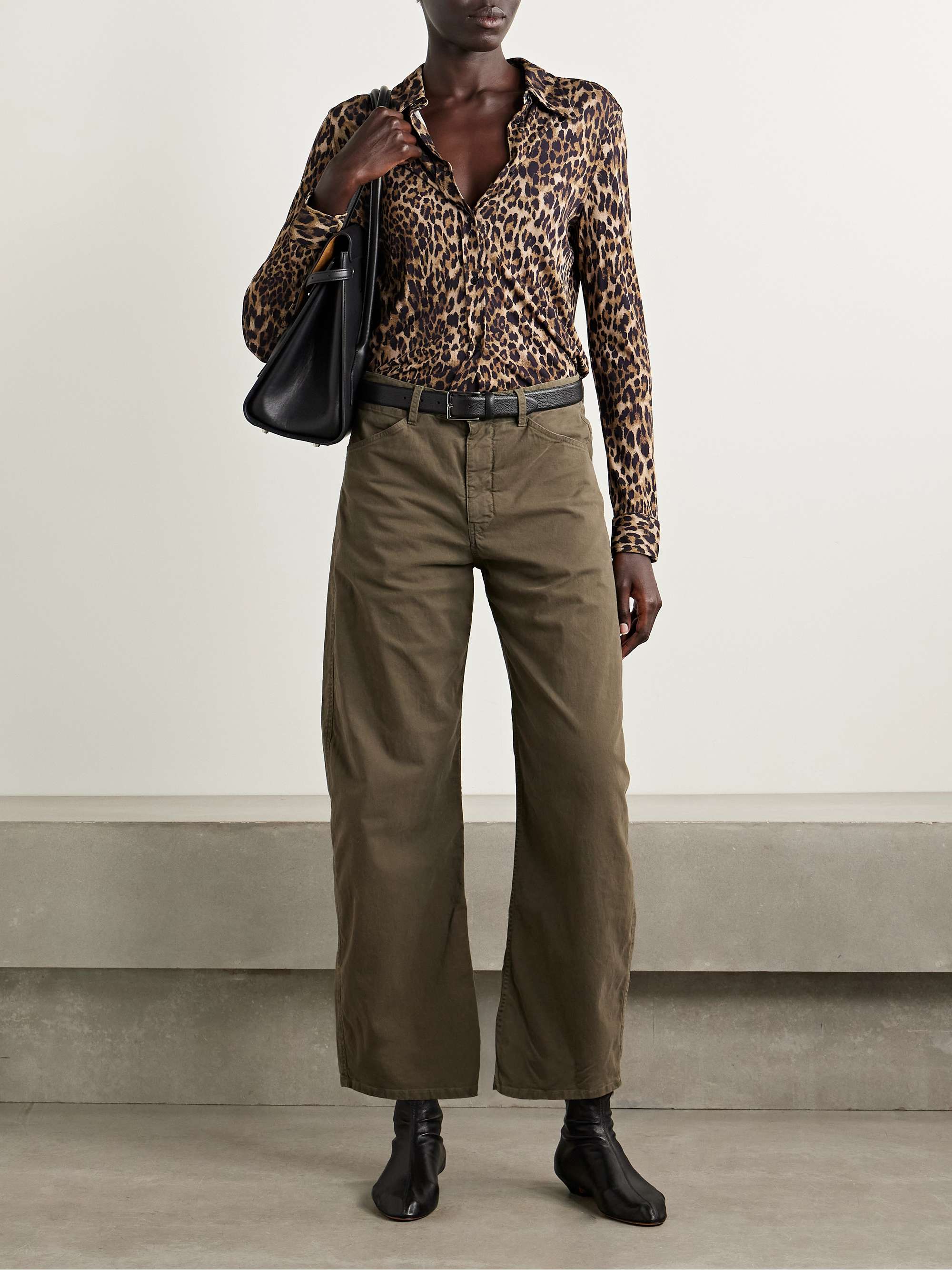 NILI LOTAN Tribeca brushed cotton-blend twill barrel-leg pants