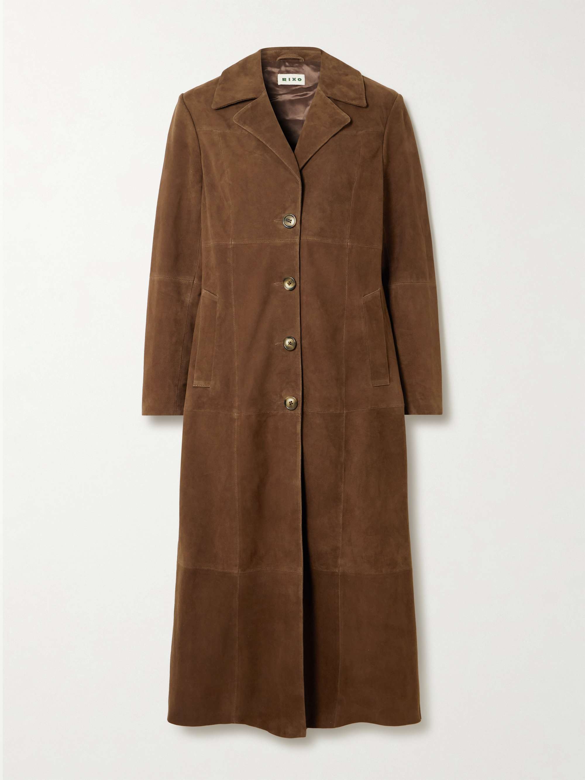 RIXO Astraea paneled suede coat | NET-A-PORTER