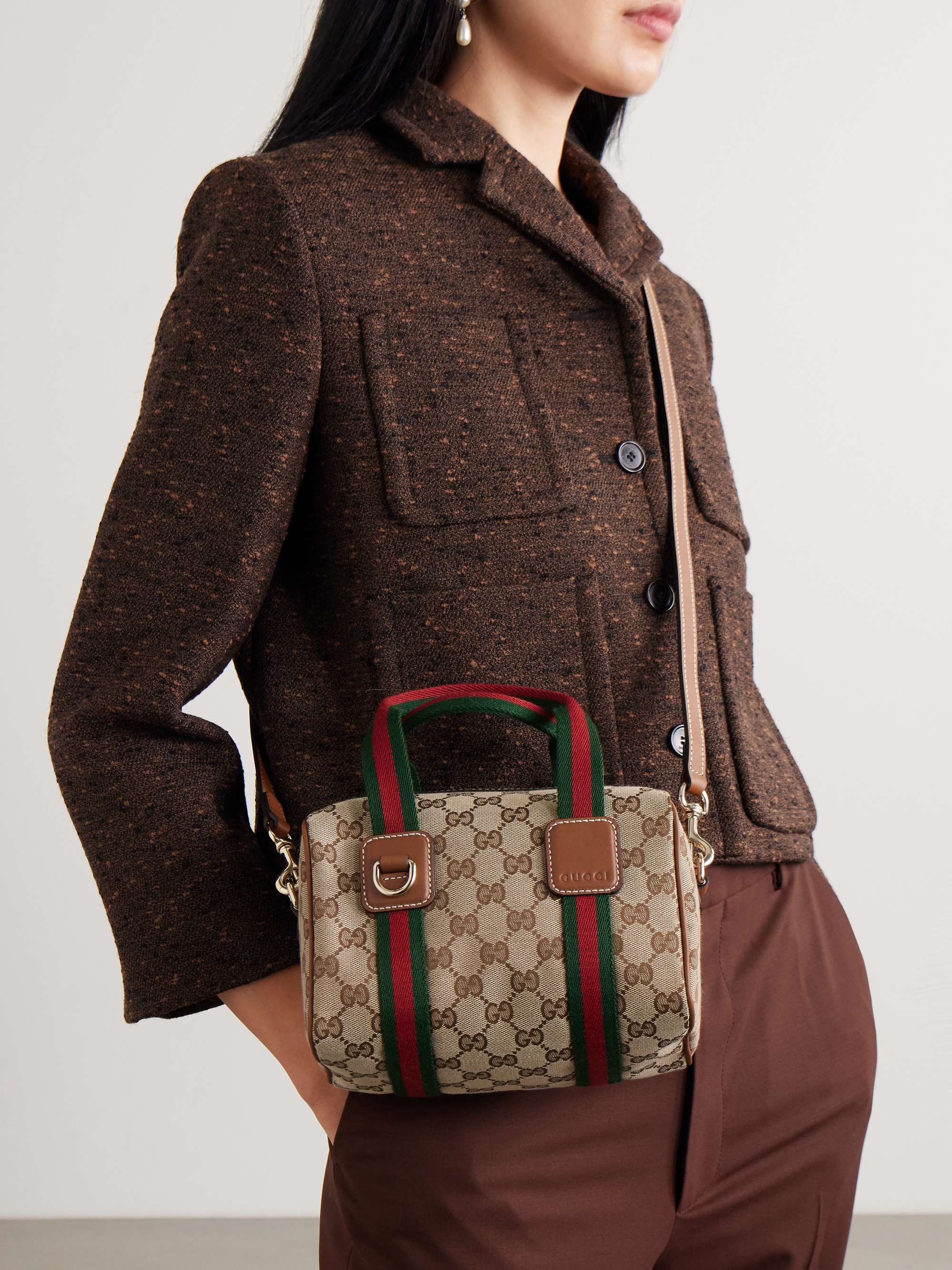 GUCCI GG Mini leather and webbing-trimmed printed coated-canvas