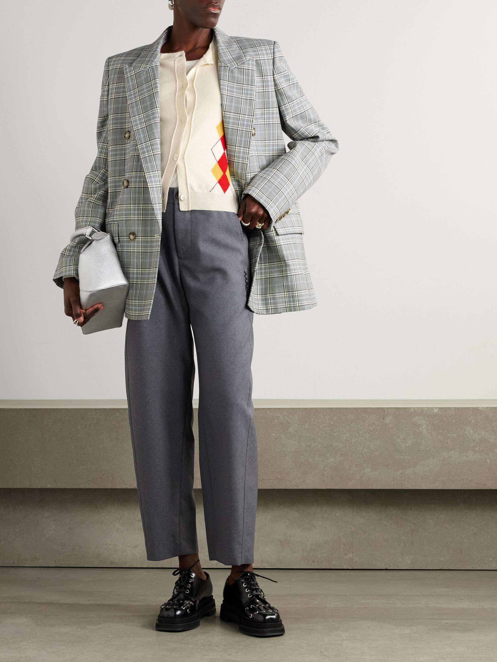 MARNI Cropped embroidered argyle wool cardigan | NET-A-PORTER