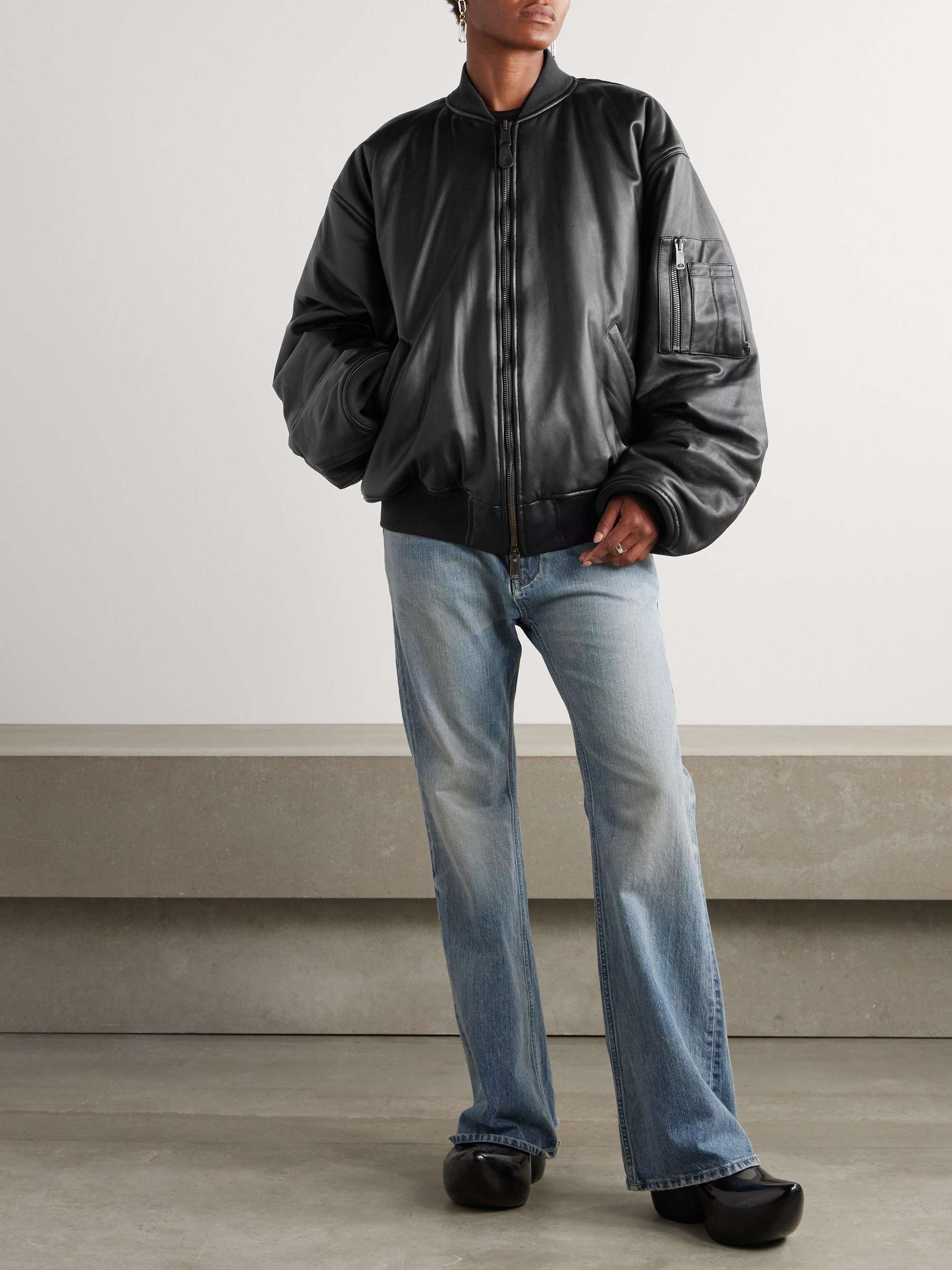 BALENCIAGA Oversized leather bomber jacket | NET-A-PORTER