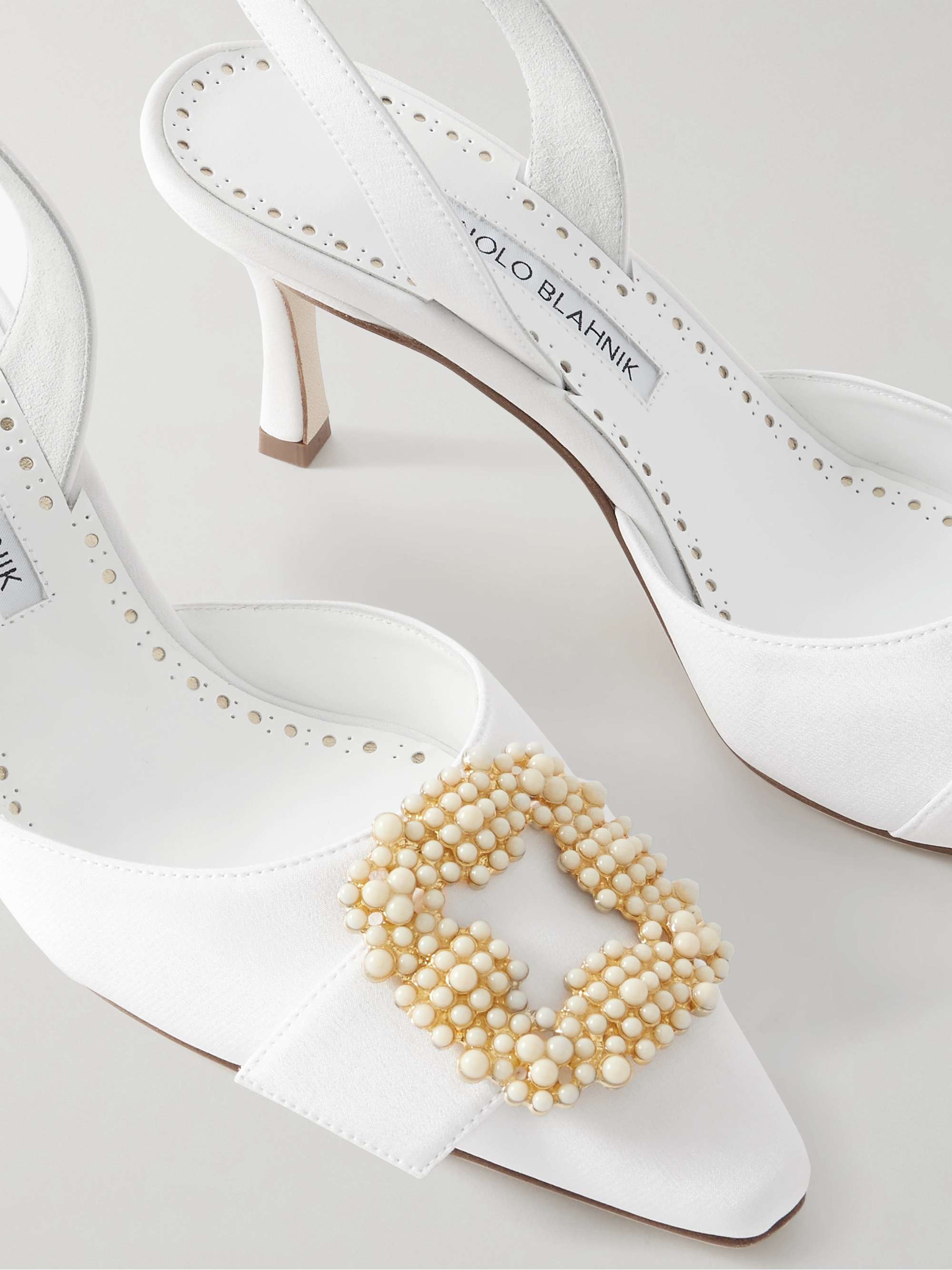 MANOLO BLAHNIK Gibsli 70 embellished crepe de chine slingback