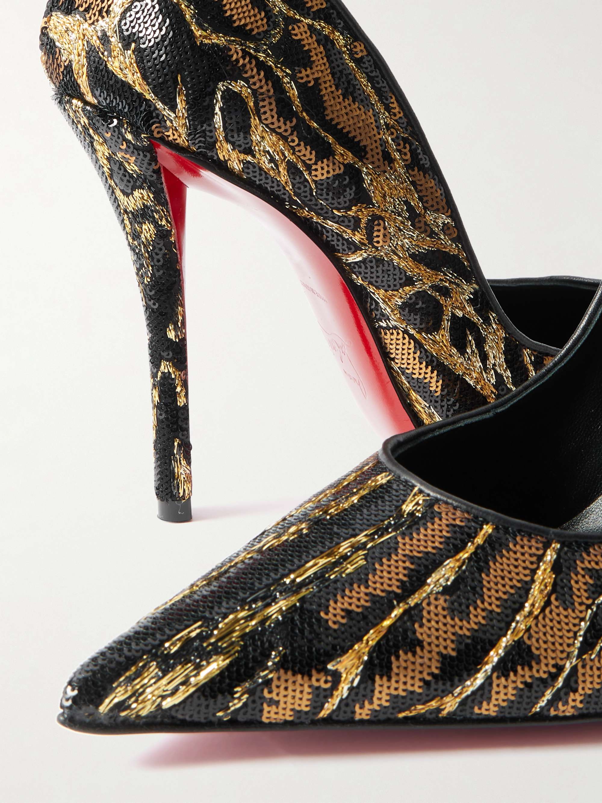 CHRISTIAN LOUBOUTIN Miss Z Ocelot 100 Lurex and leather-trimmed