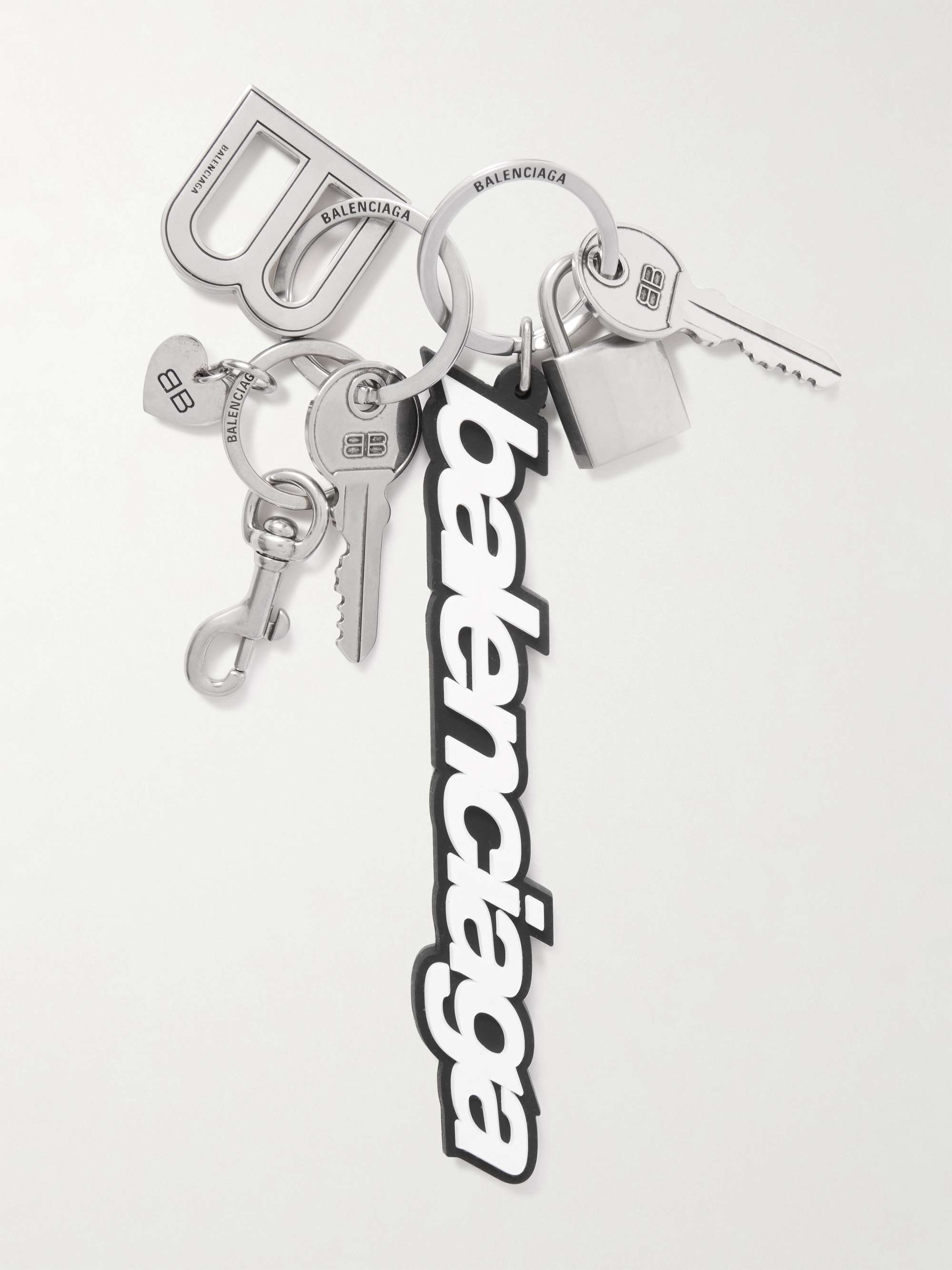 BALENCIAGA Paloma leather and silver- and gold-tone keyring | NET