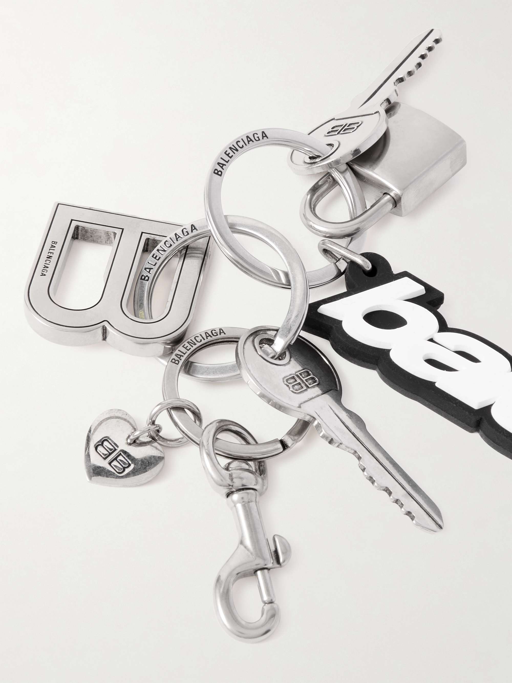 BALENCIAGA Paloma leather and silver- and gold-tone keyring | NET