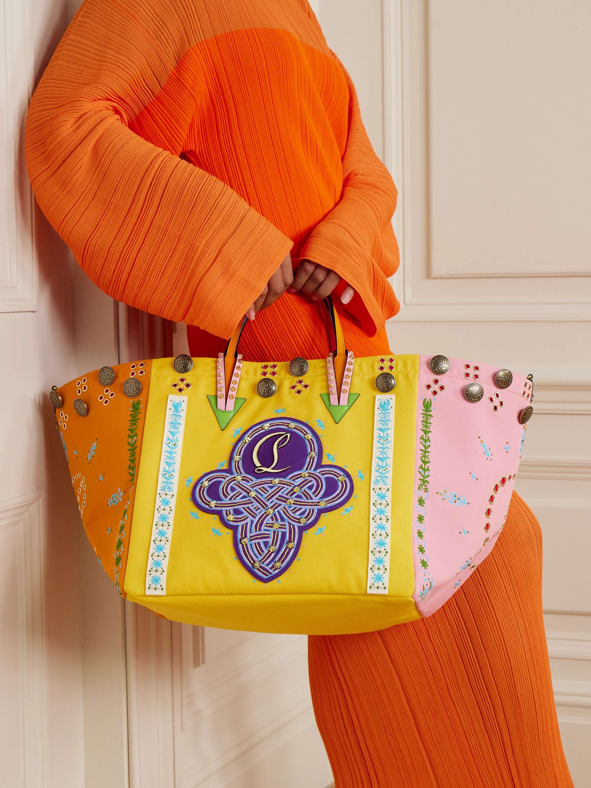 CHRISTIAN LOUBOUTIN Breizcaba embellished felt and leather-trimmed