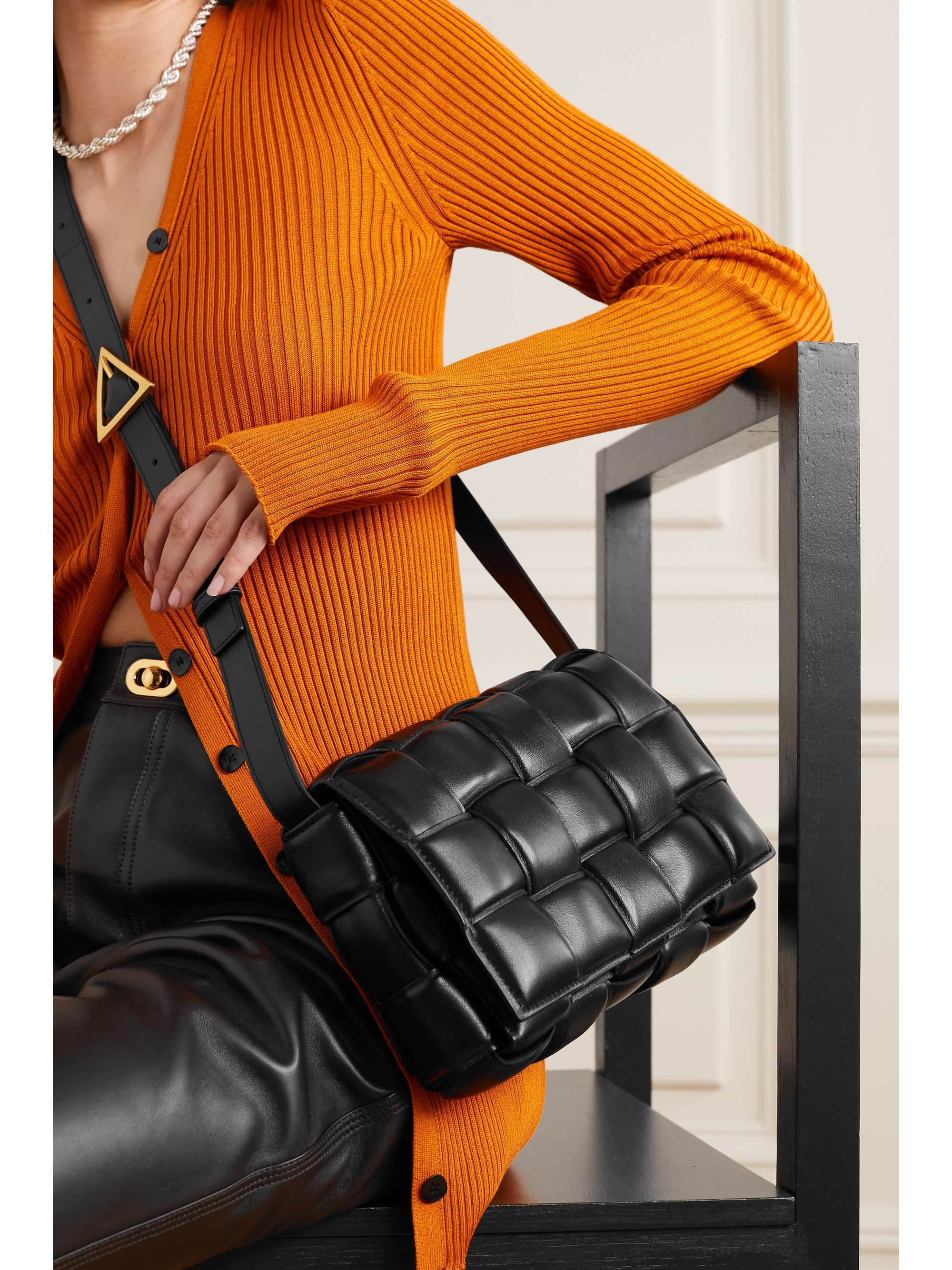 BOTTEGA VENETA Cassette medium padded intrecciato leather shoulder