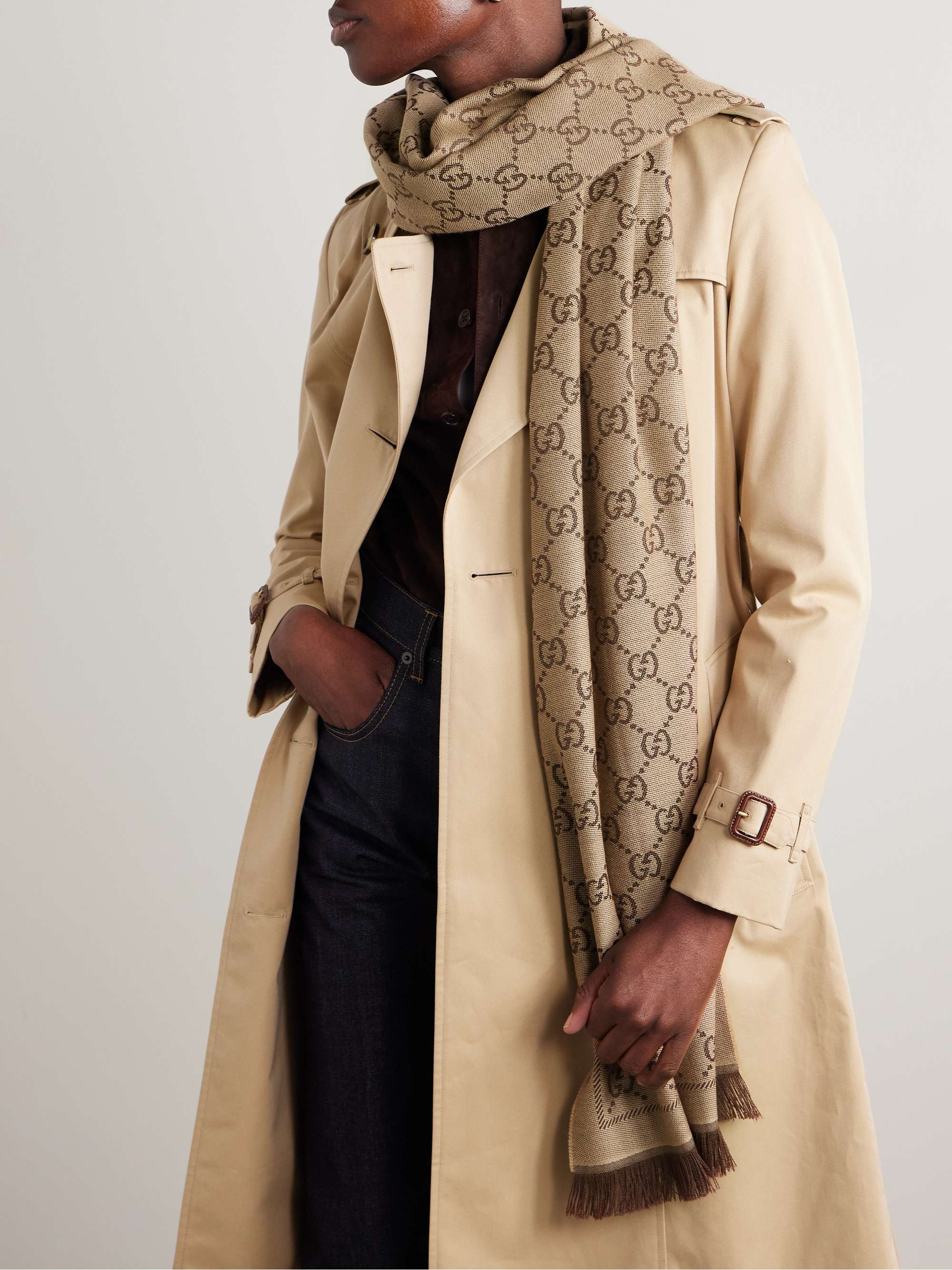 GUCCI + NET SUSTAIN Sten reversible fringed organic wool-jacquard