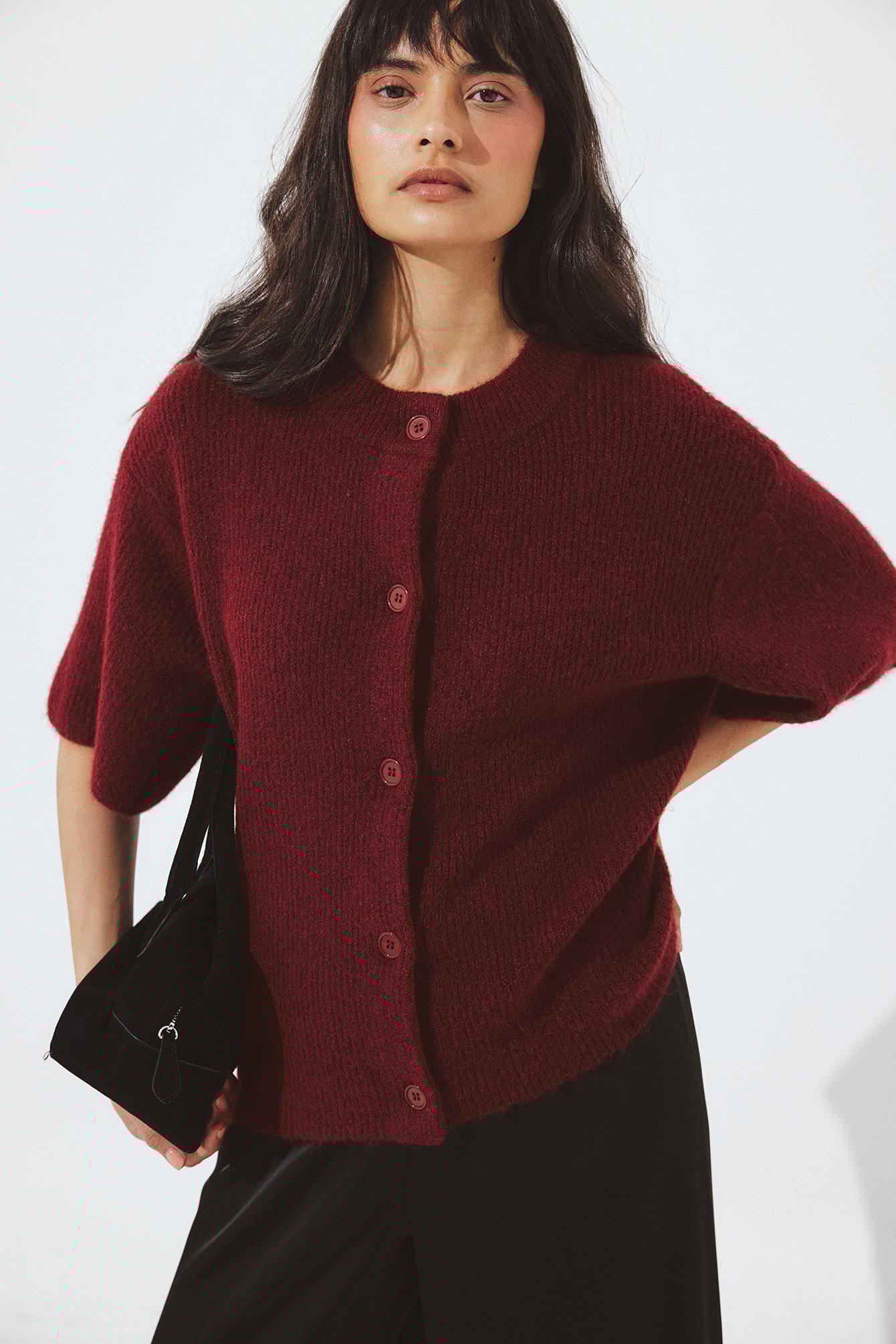 Knitted Short Sleeve Cardigan Red | NA-KD