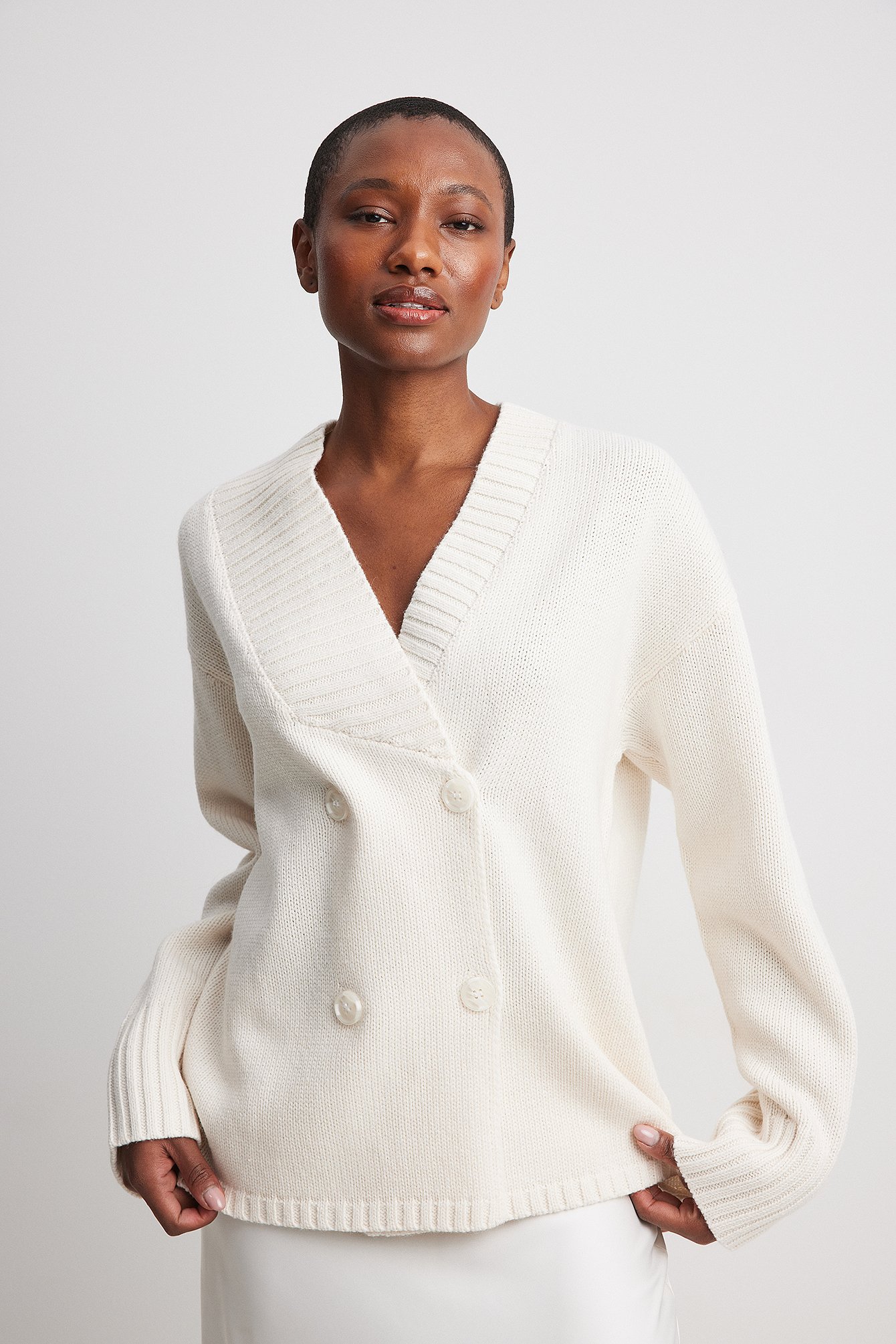 Oversized Heavy Knit Cardigan Offwhite | NA-KD