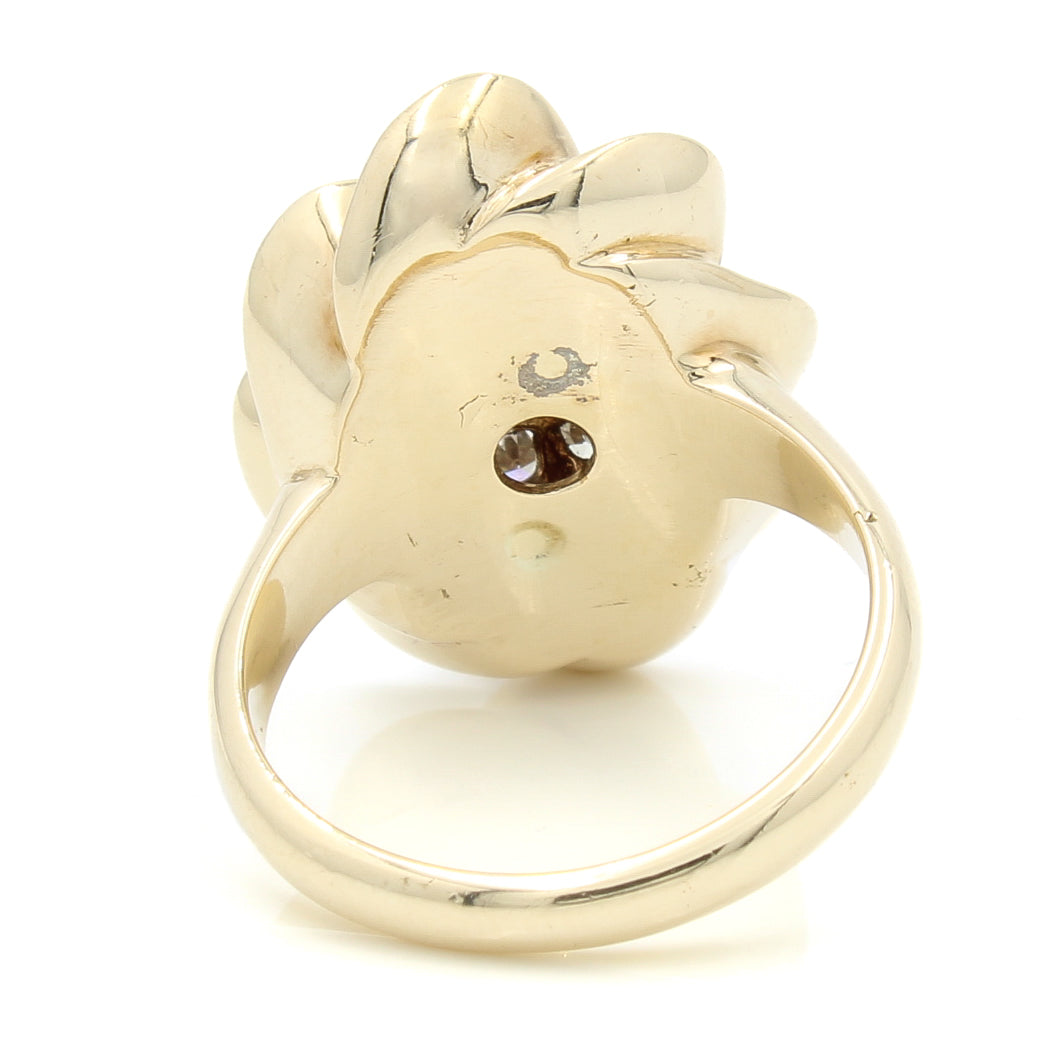 14k Yellow Gold Diamond .42 Total CTW & Blue Enamel Flower Size 6