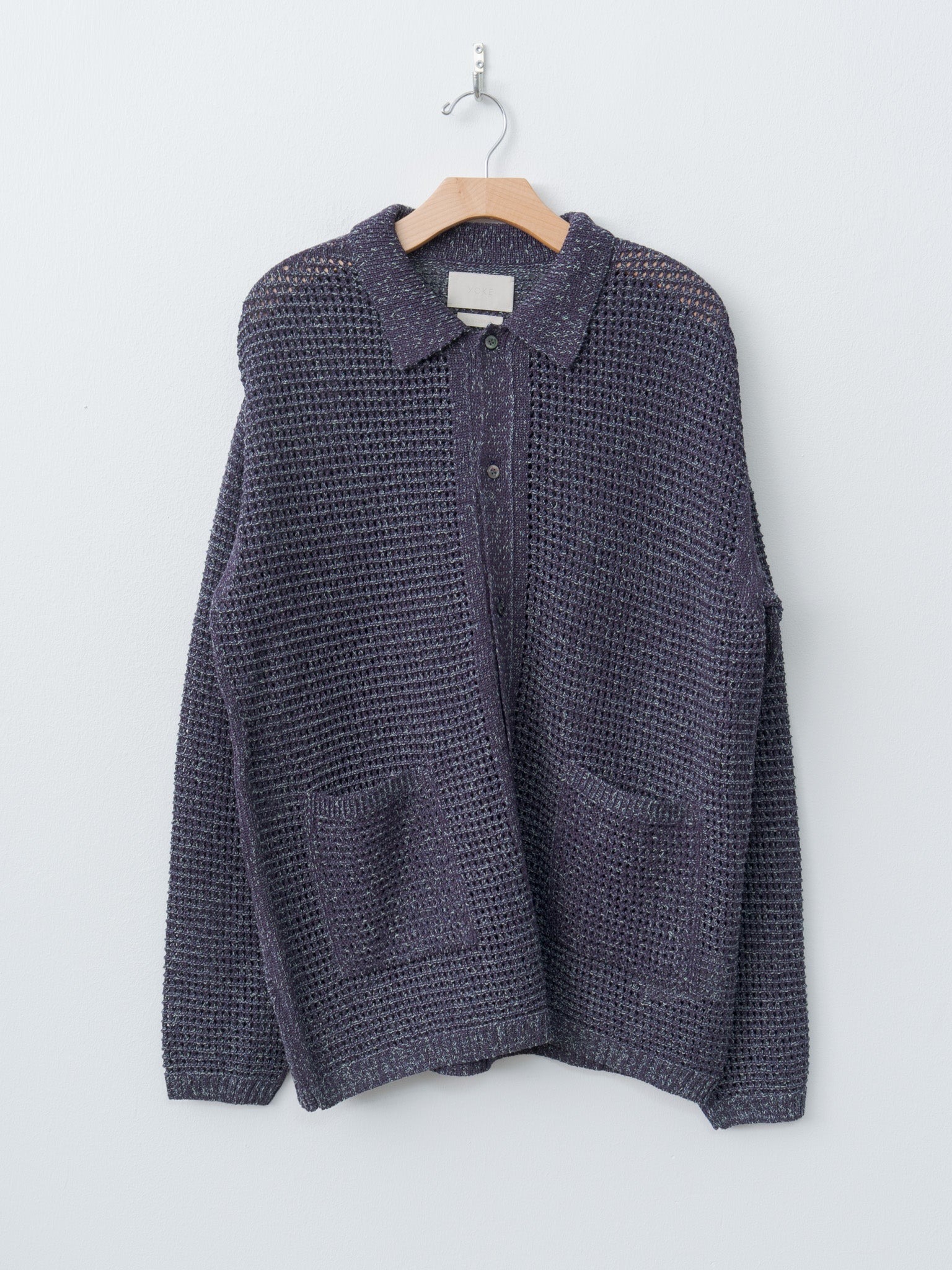 Namu Shop - Yoke Mesh Knitted Shirt Cardigan - Purple