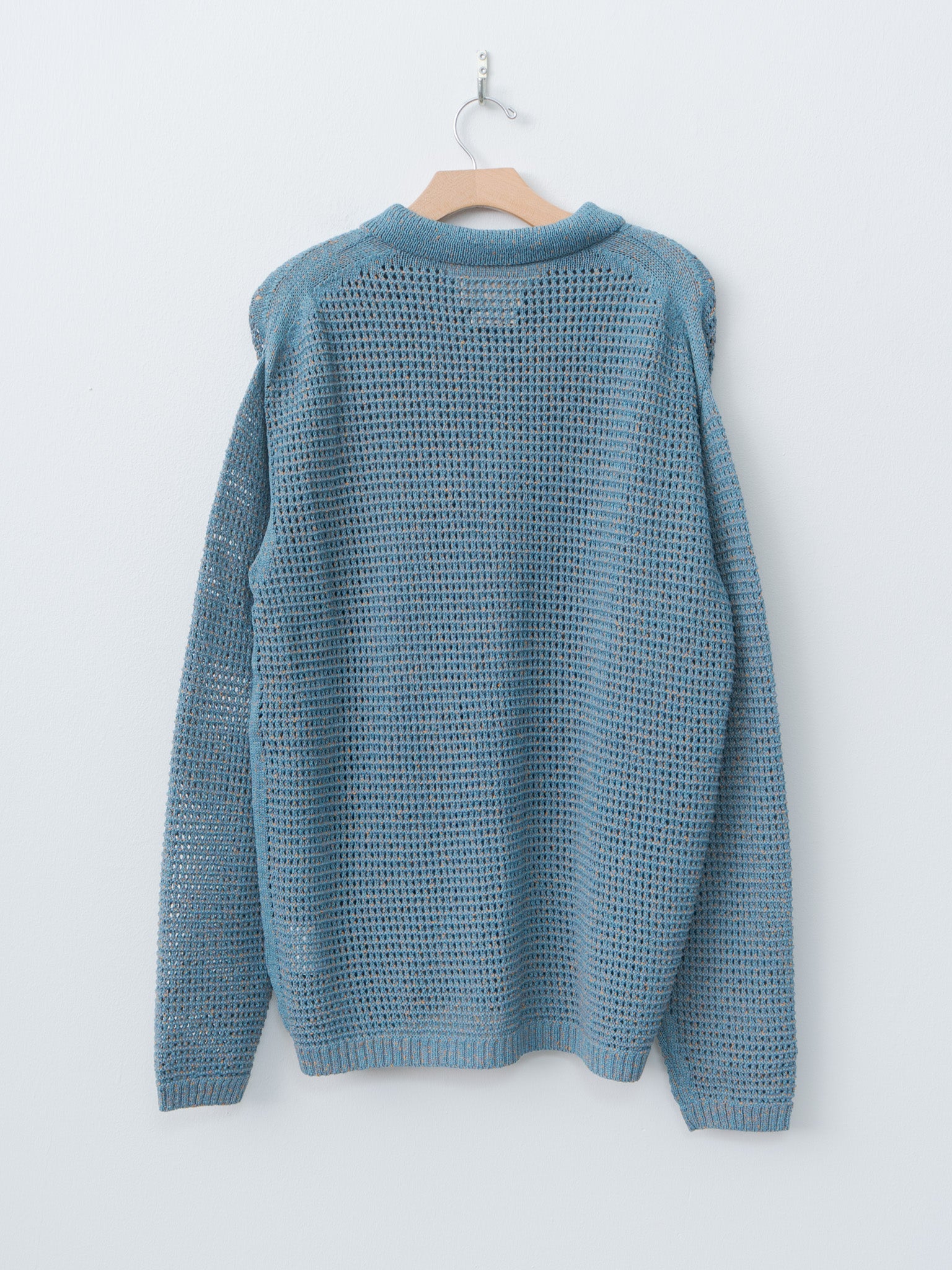 Namu Shop - Yoke Mesh Knitted Shirt Cardigan - Blue