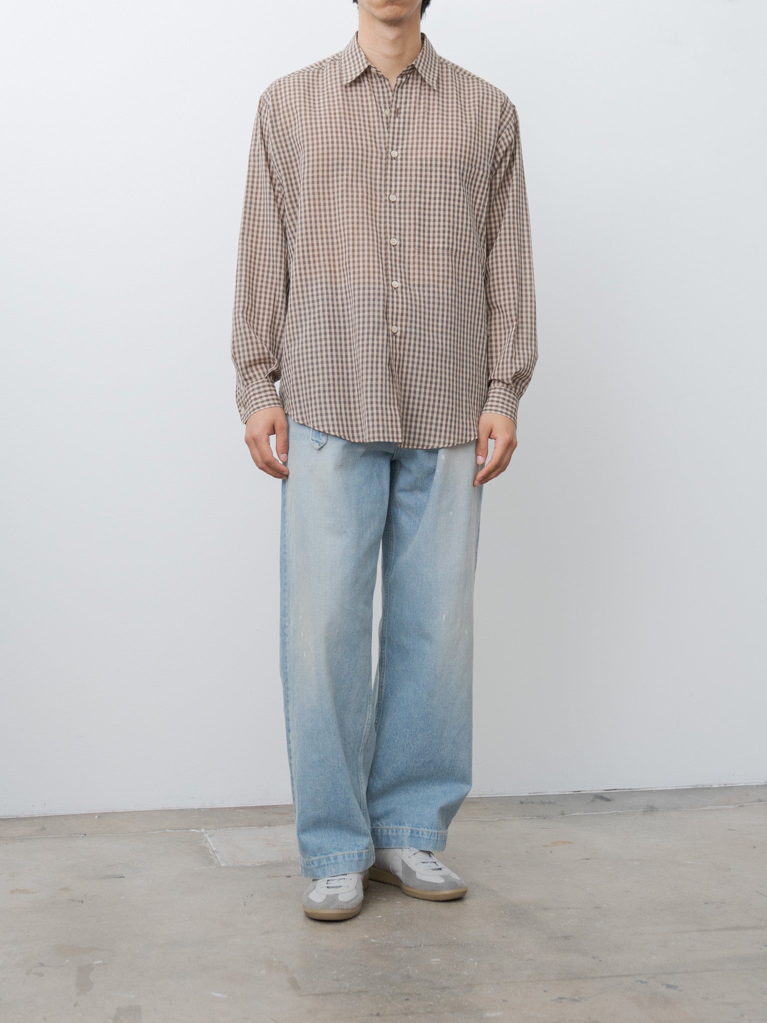 Namu Shop - Auralee Airy Light Cotton Check Big Shirt - Brown