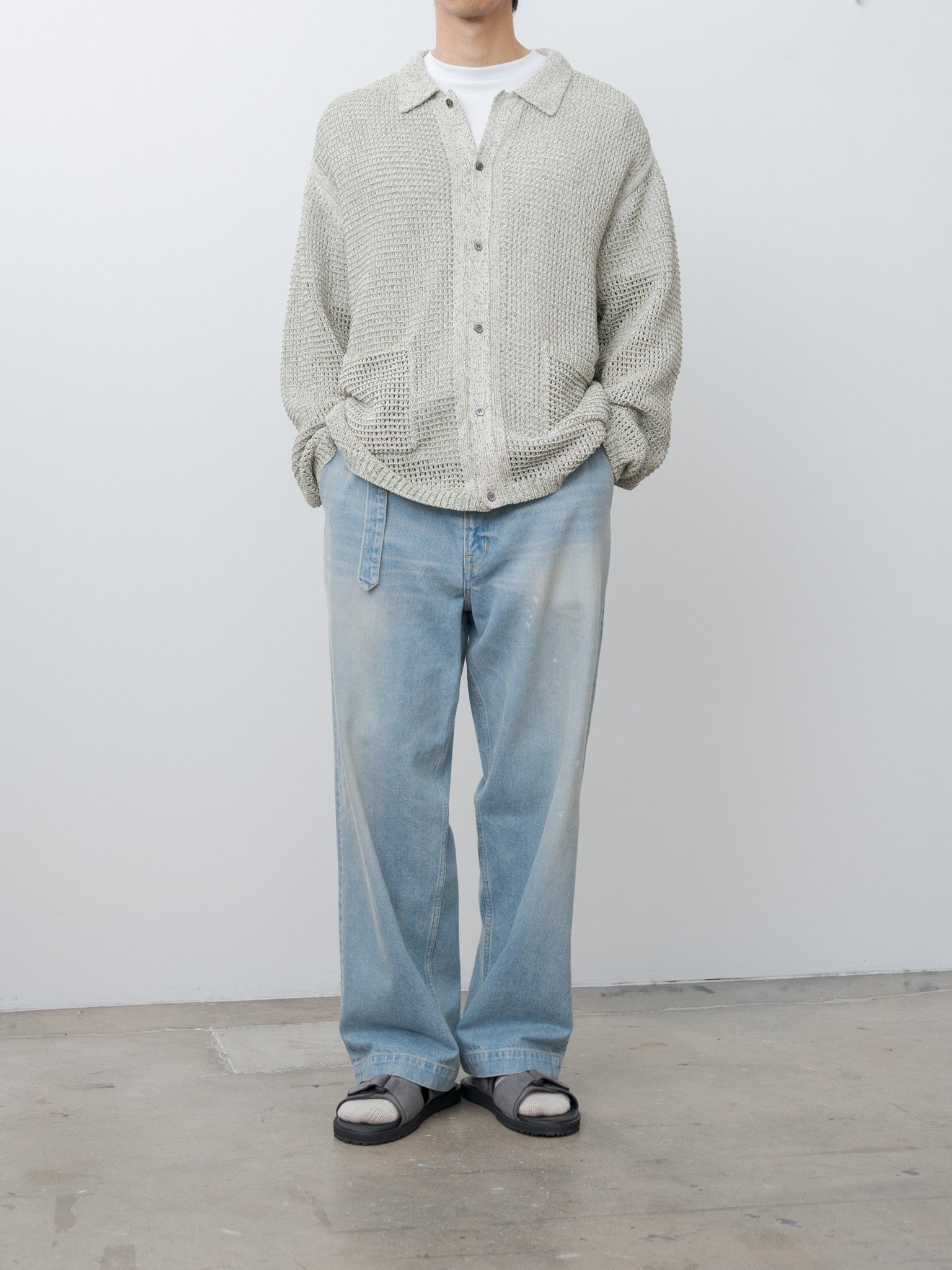 Namu Shop - Yoke Mesh Knitted Shirt Cardigan - White