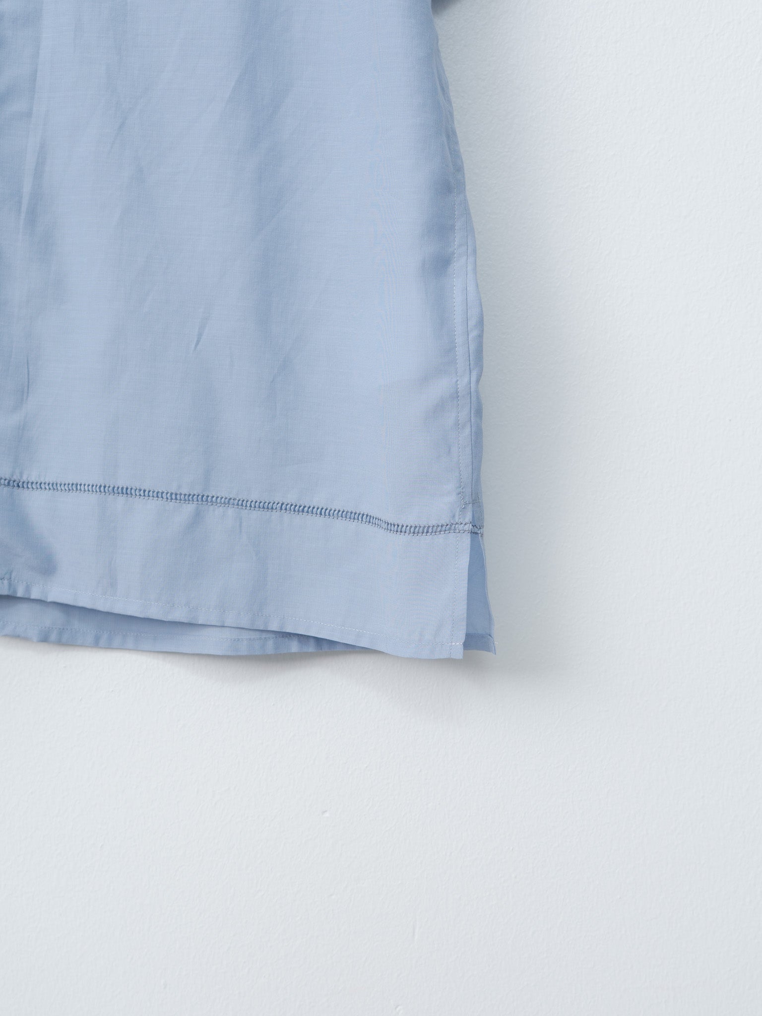 Namu Shop - Yoke Embroidery Open Collar Shirt - Sax Blue