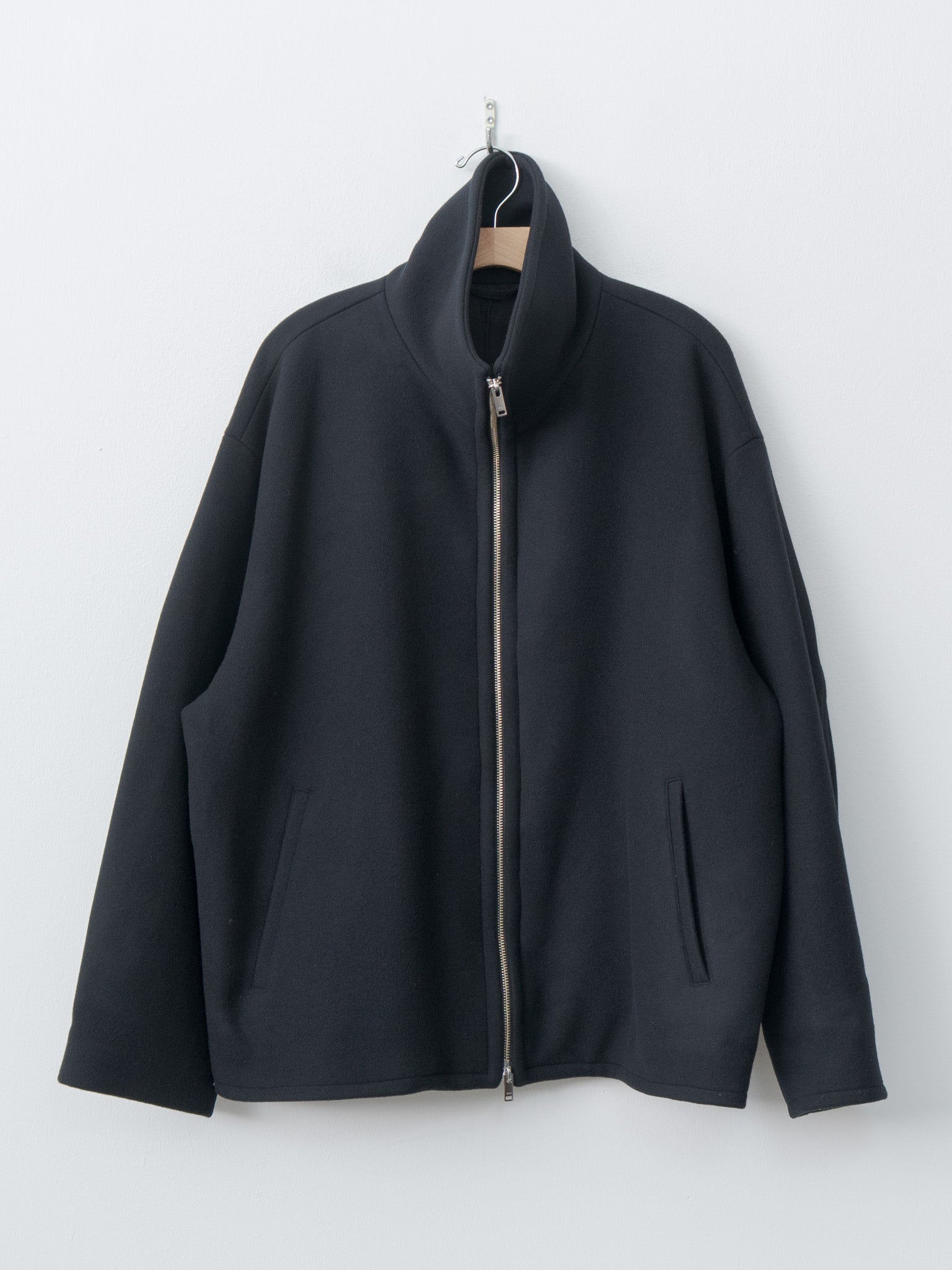 Namu Shop - Yoke Melton Stand Collar Zip Blouson - Black