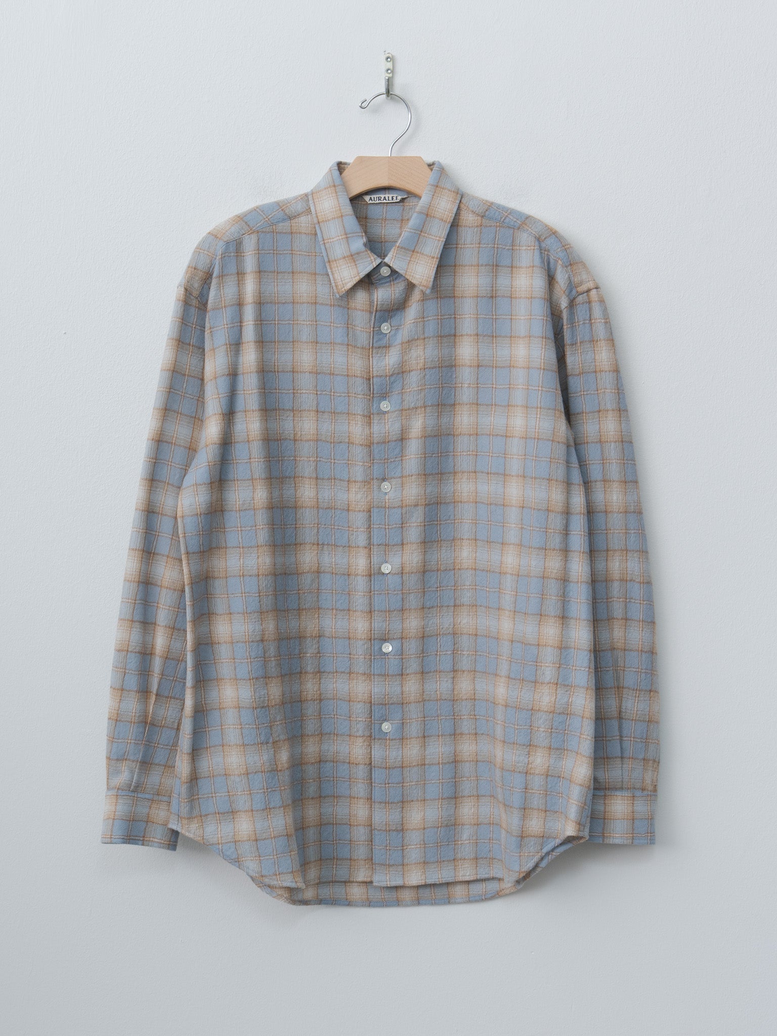 Namu Shop - Auralee Airy Wool Check Shirt - Light Blue × Beige