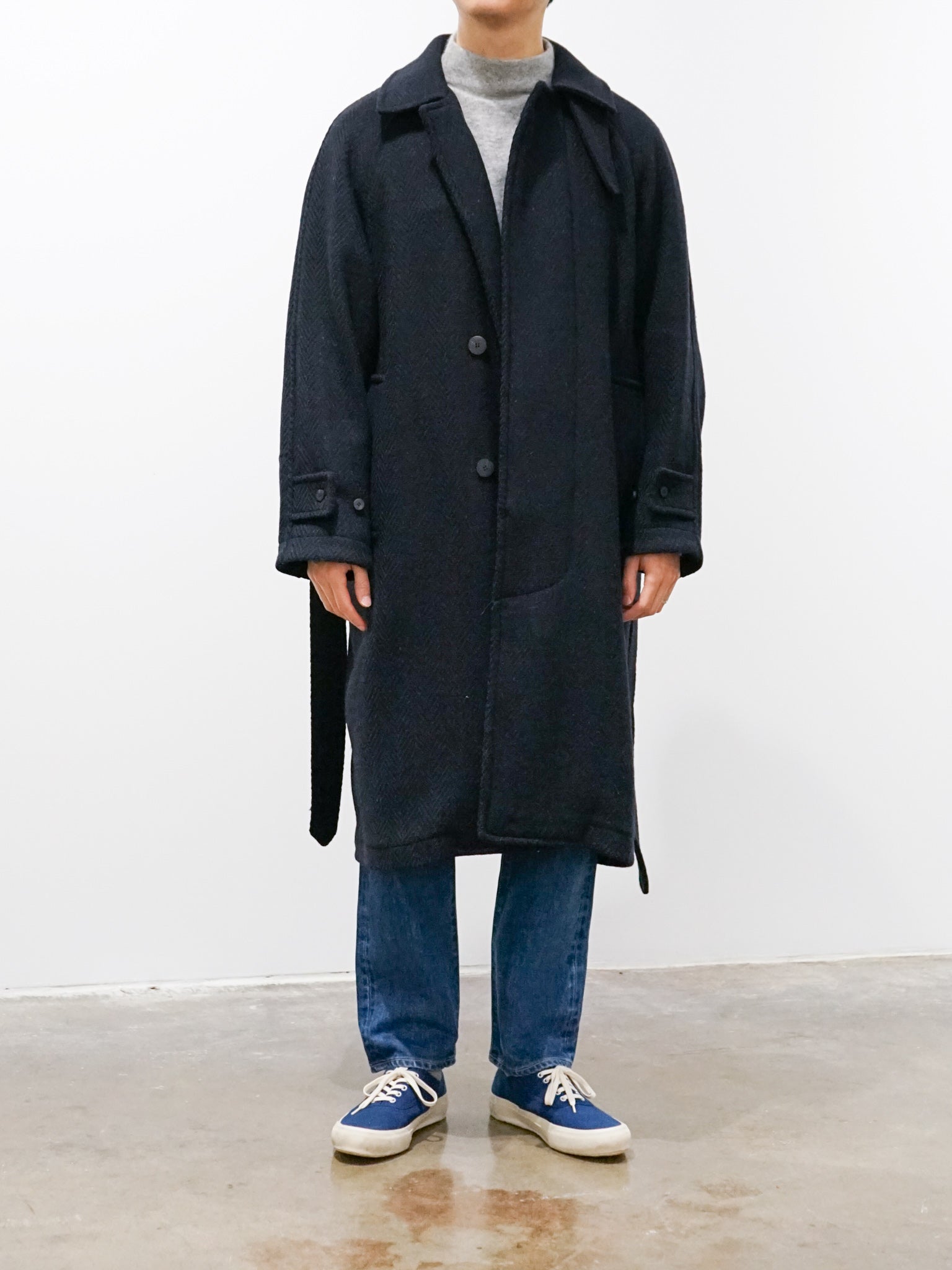 Namu Shop - Document Donegal Tweed Oversized Balmacaan Coat - Navy