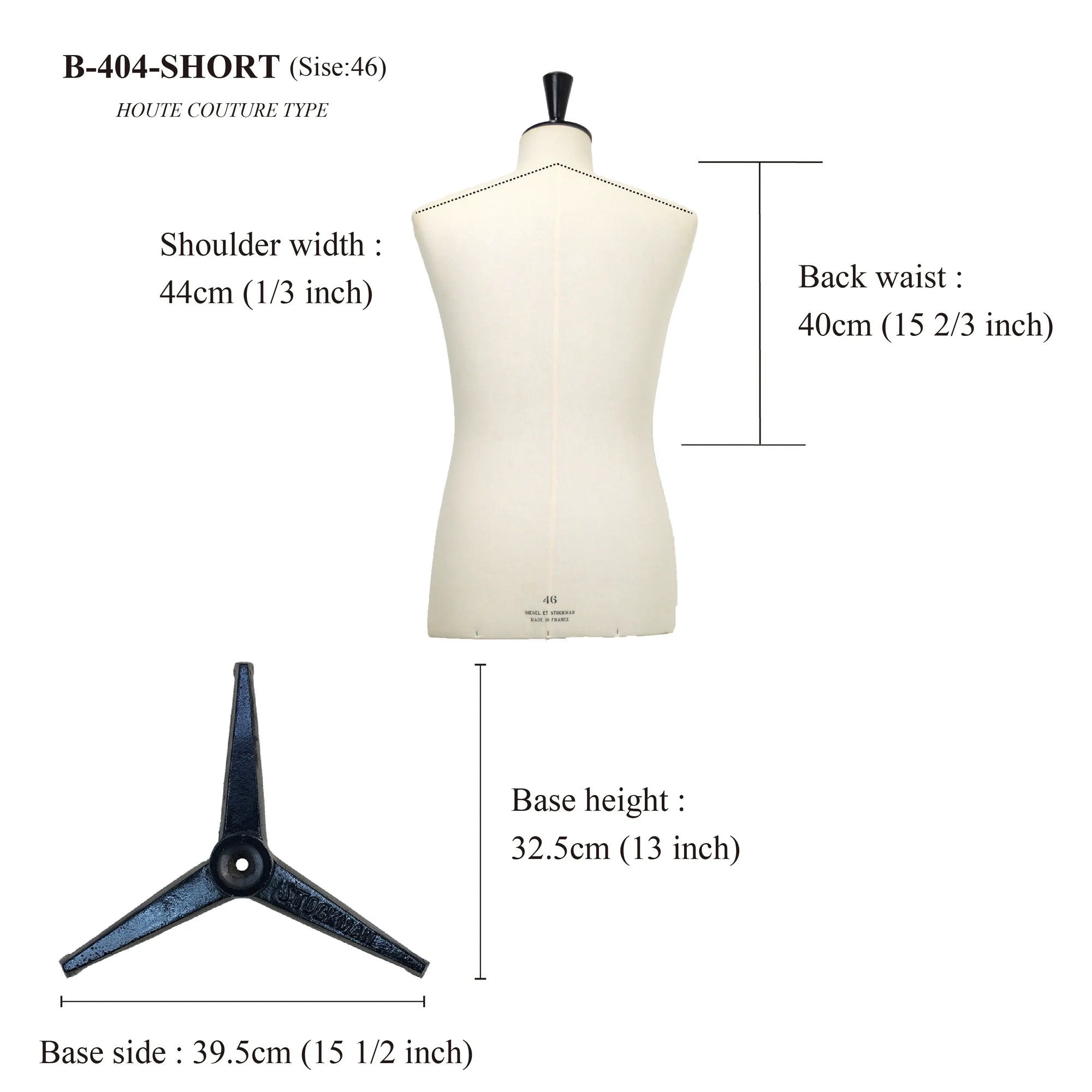 STOCKMAN B404 メンズトルソー 腕なし | フランス製高級ボディ 正規