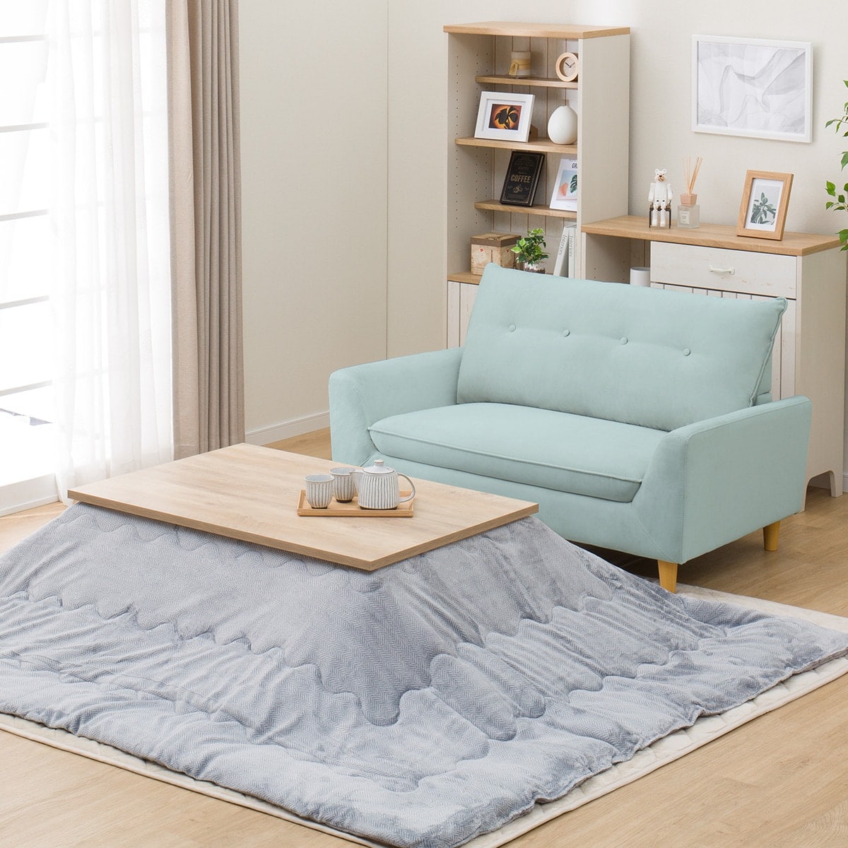 ローソファにもなるコンパクトソファ 布張りタイプ (Nパック4 GR