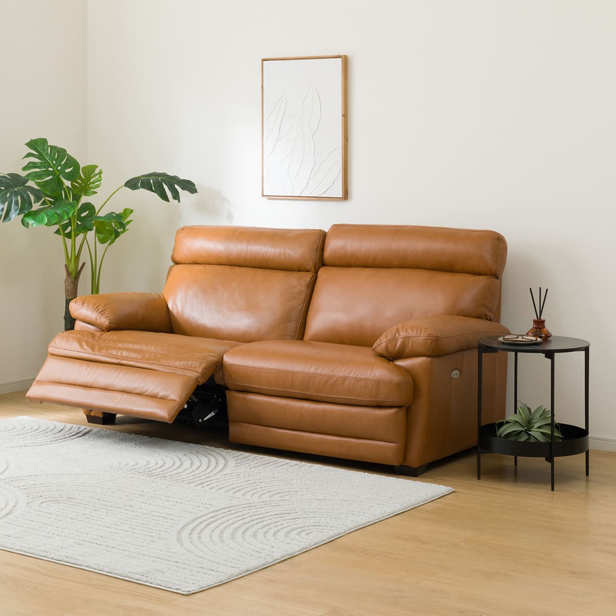 key】ニトリ 3人掛け電動リクライニングソファ 本革タイプ (UM01 3人