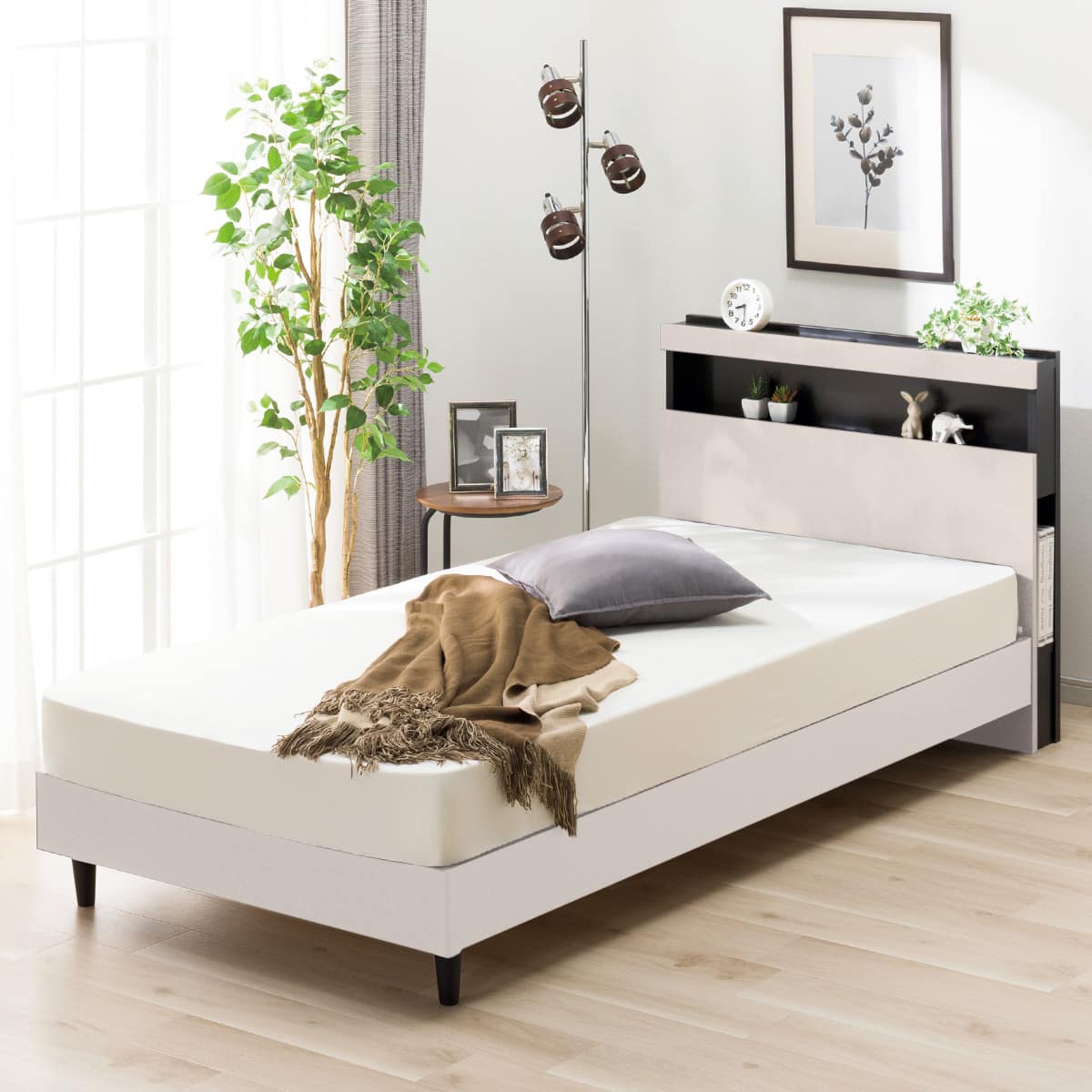 シングル 棚付きすのこベッドフレーム(NS-005 LEG/LOW WW) | ニトリ