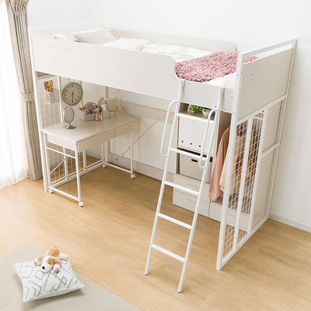 ロフトベッド + マットレスセット デスクライト付き (デニッシュ25N
