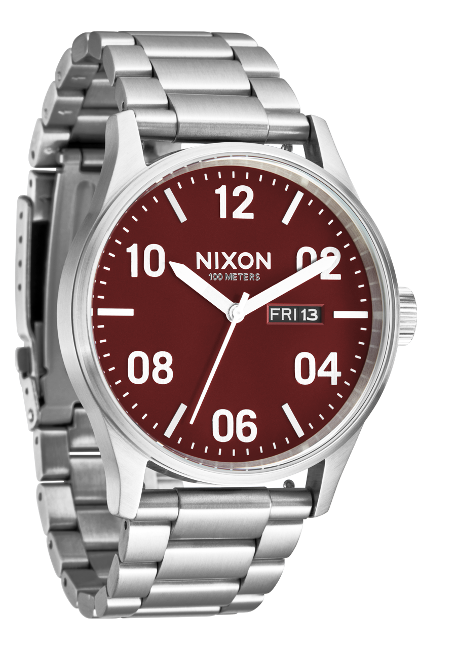 Sentry Stainless Steel Watch | Silver / Cranberry | Men's