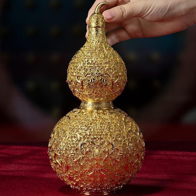 風水ひょうたん 銅製 瓢箪 置物 24K金メッキ 鎮宅 招財 厄除け 開運