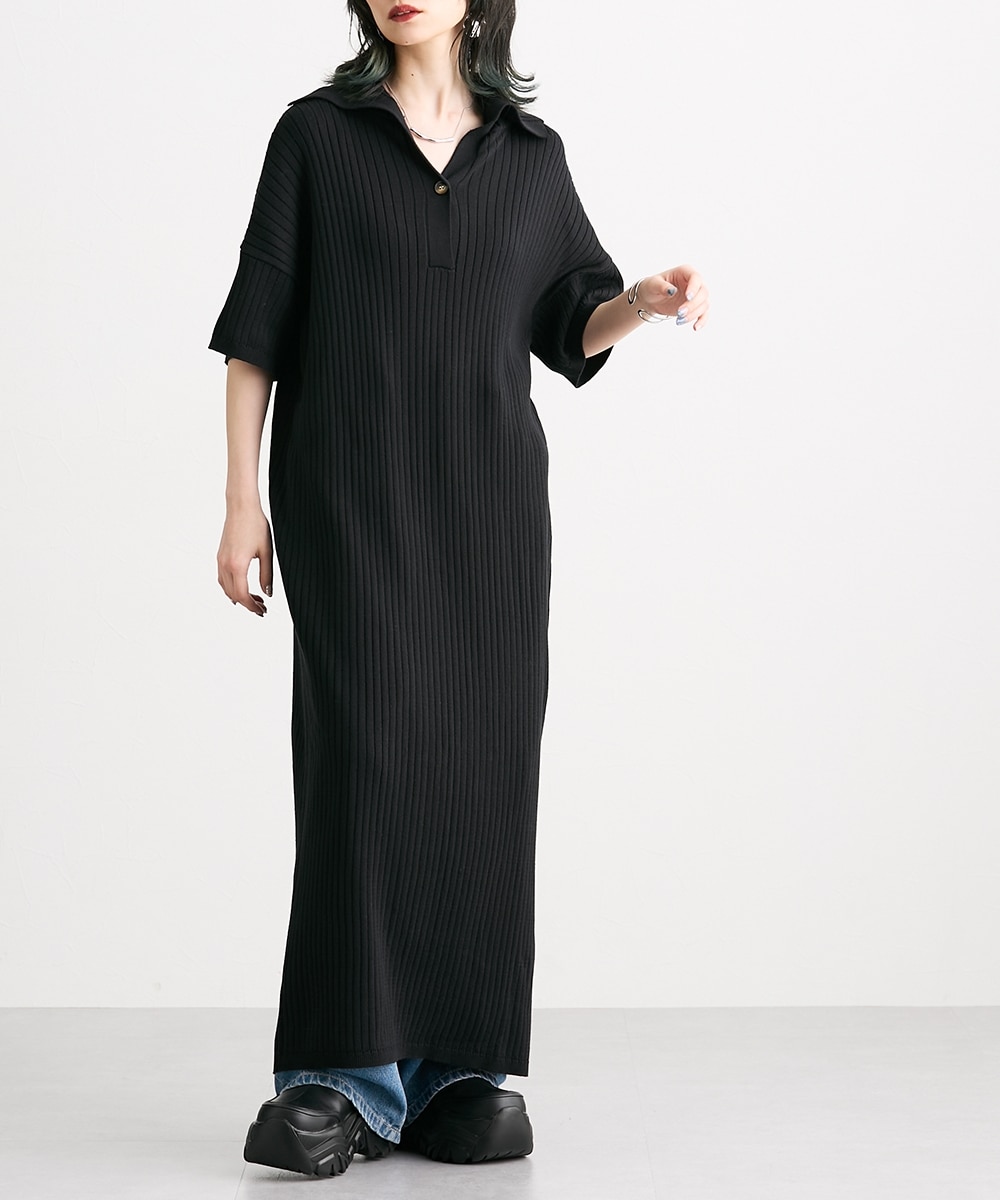 襟デザインマキシ丈ニットワンピース ［Soiunique］ 通販【ニッセン】