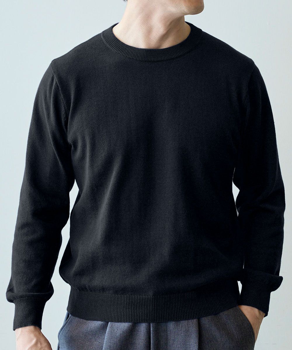 洗える綿100％クルーネックニット（ハイゲージ）【大きいサイズ有