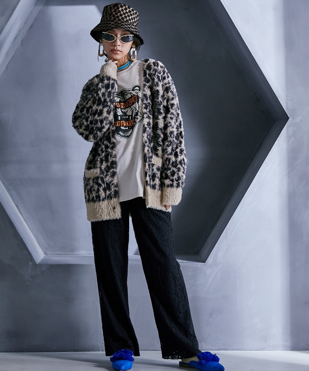 レオパード柄ジャガードヘアリーニットカーディガン＜大きいサイズ有