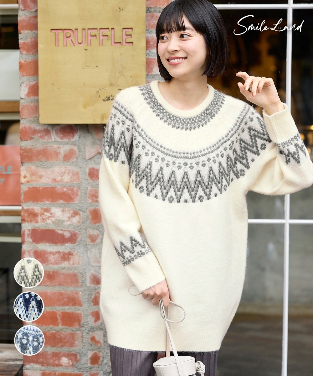 大きいサイズ 求心柄ゆるニットチュニック 通販【ニッセン】