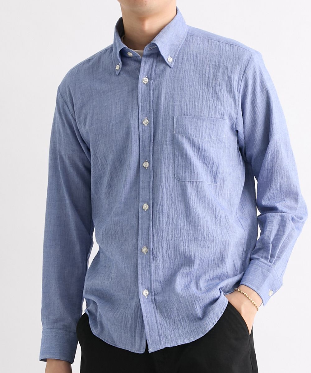 クレープ無地長袖ボタンダウンシャツ/CANTERBURY WOOD（カンタベリー