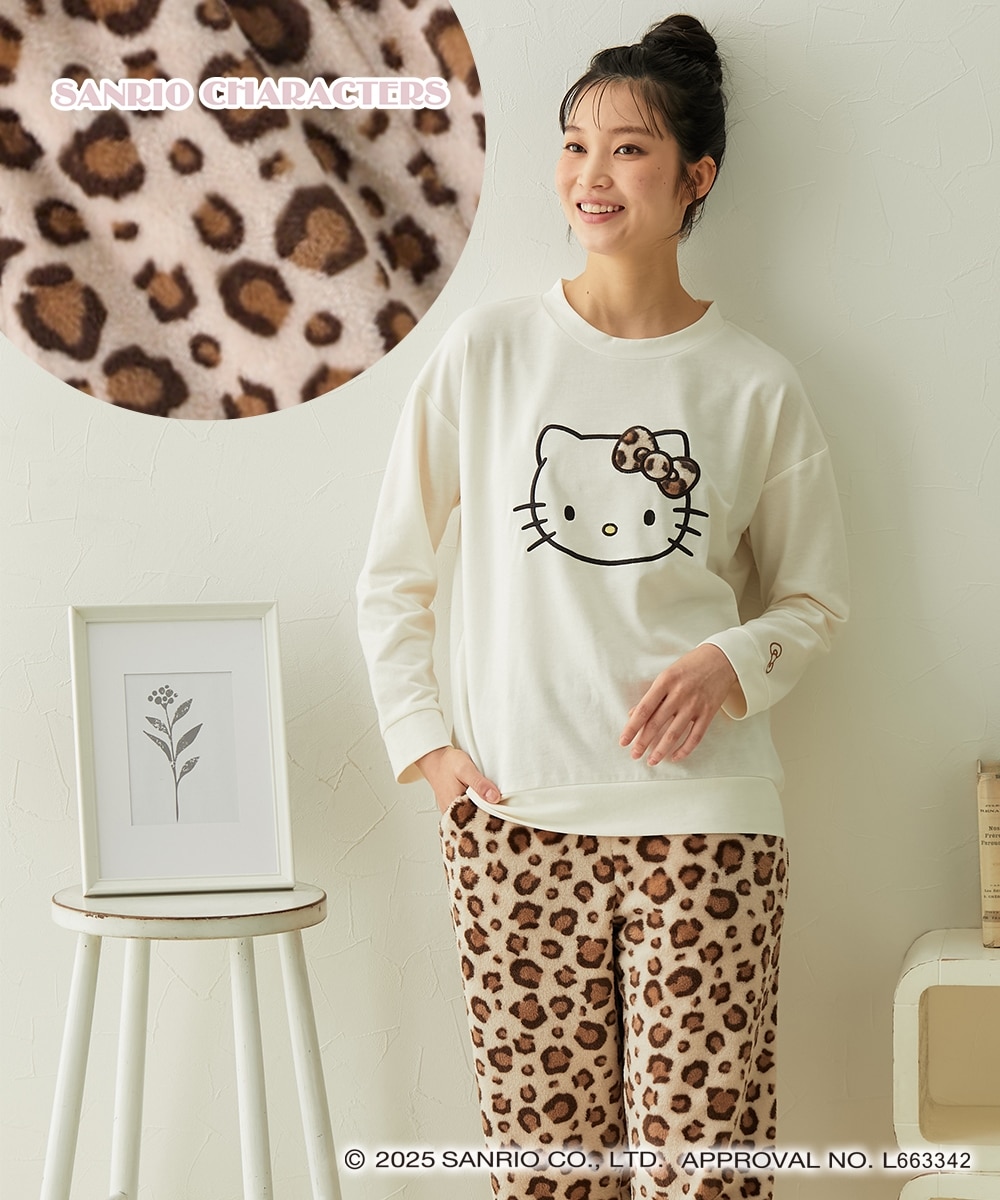 ハローキティ ふわぬくミンクフリース ヒョウ柄ルームウェア上下セット