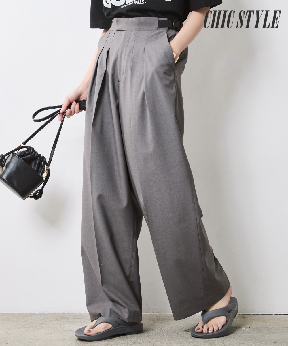 タックワイドパンツ＜大きいサイズ有＞シックスタイル 通販【ニッセン】