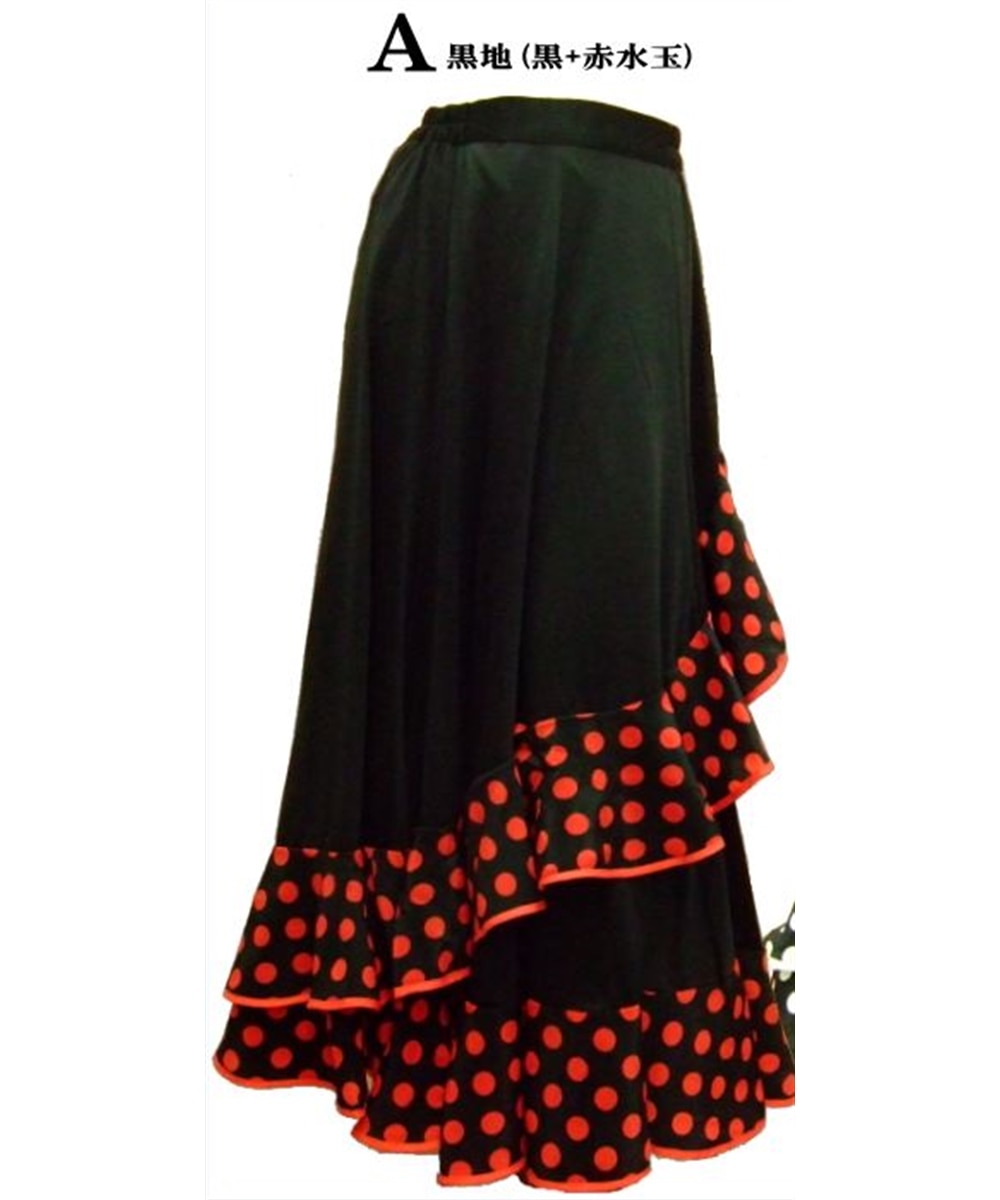 エプロン ショート 黒ダマスクジャガード 黒フリル2段 フラメンコ 衣装