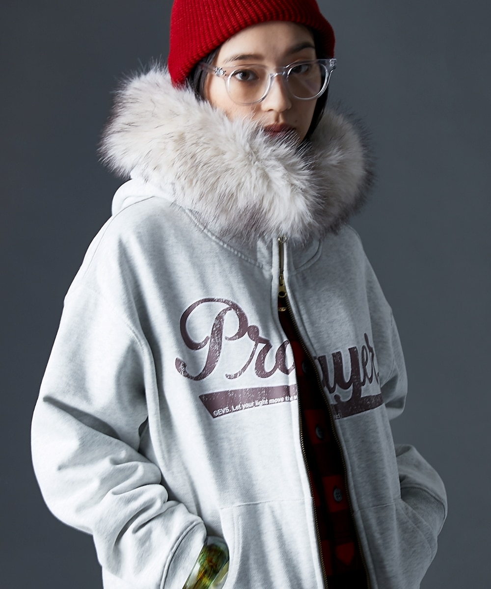 フェイクファー付き綿100％ジップアップパーカー＜大きいサイズ有