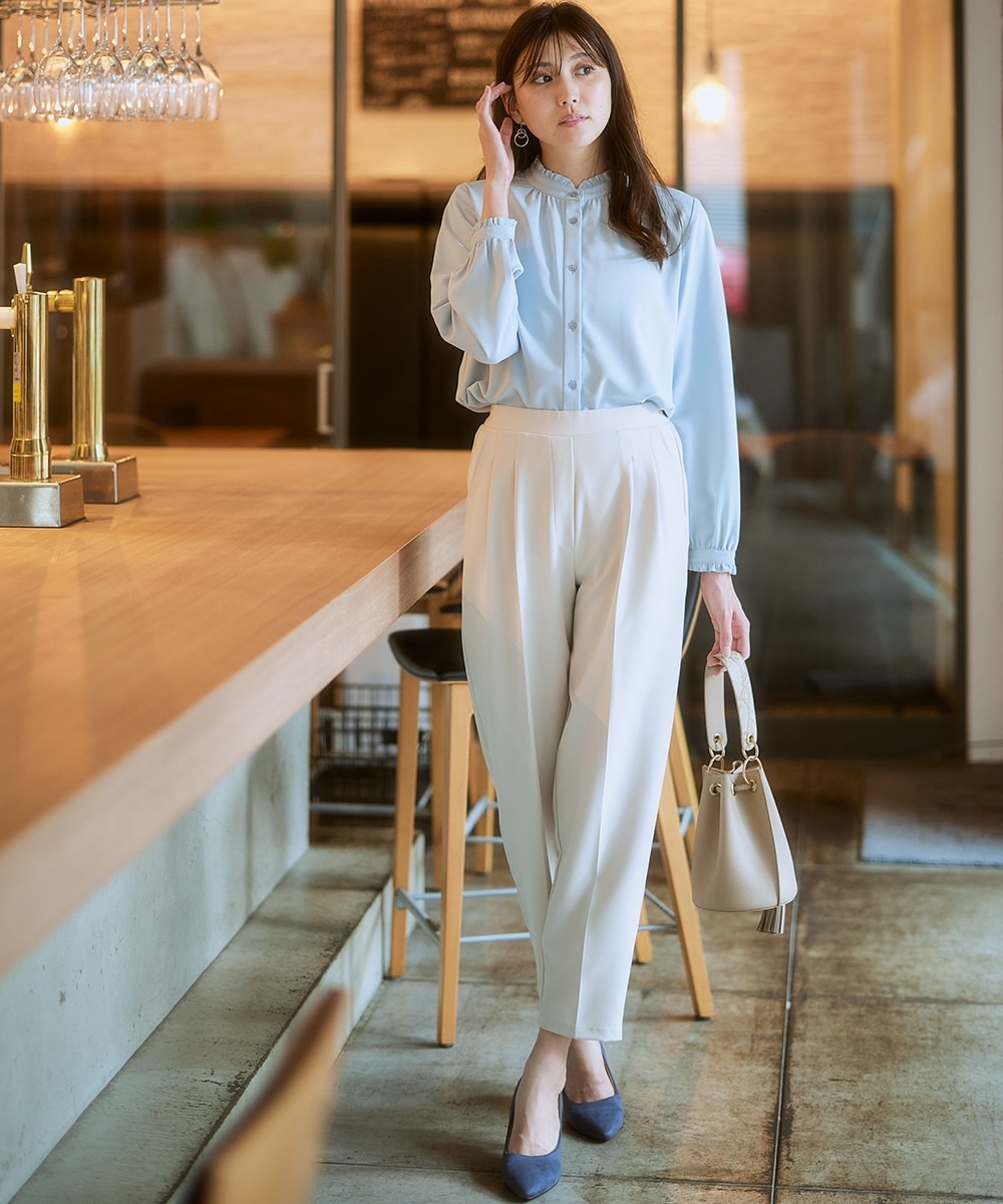 ストレッチダブルクロスツータックテーパードパンツ（しわになりにくい
