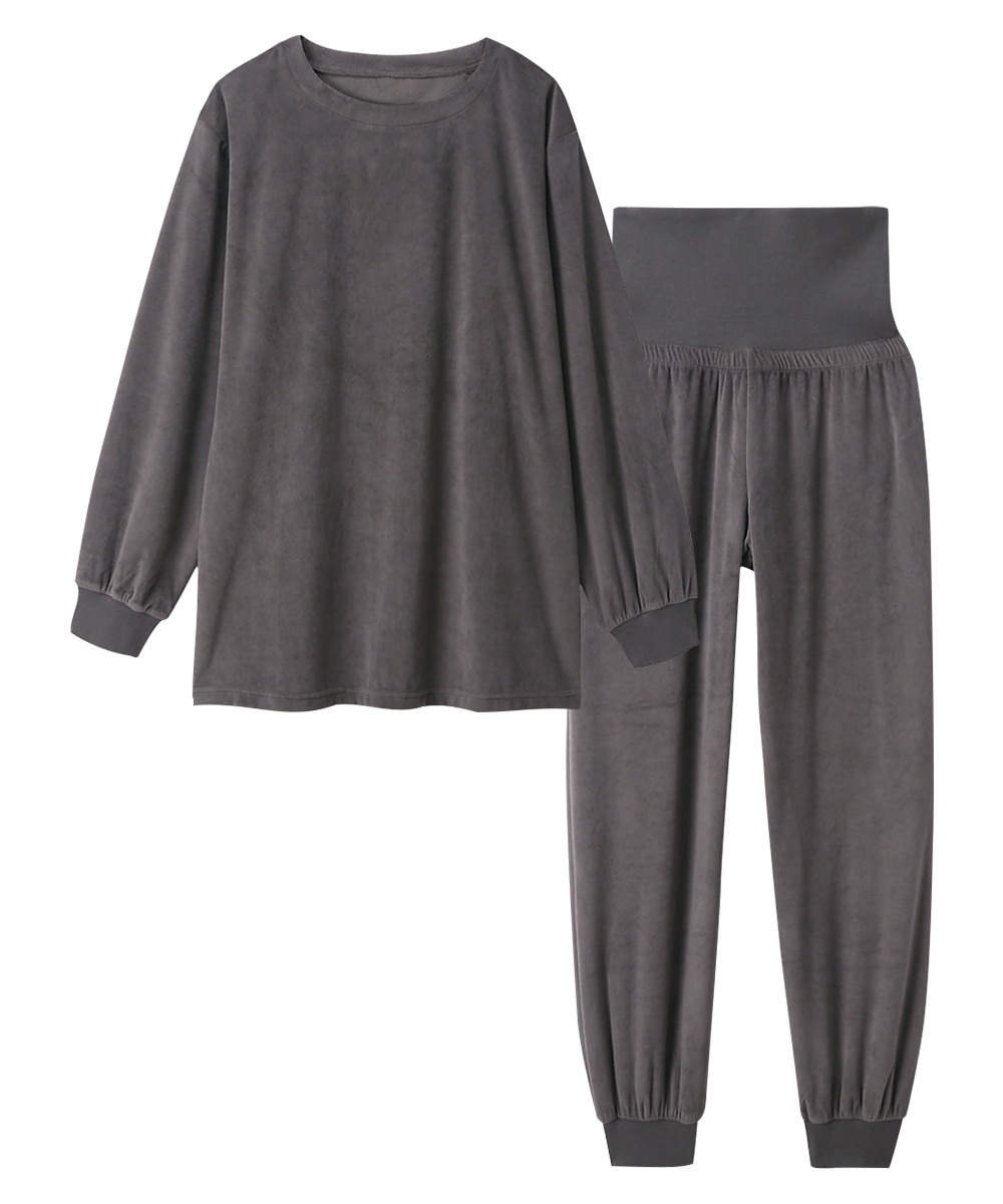 ベロアニット腹巻付きルームウェア上下セット 通販【ニッセン】