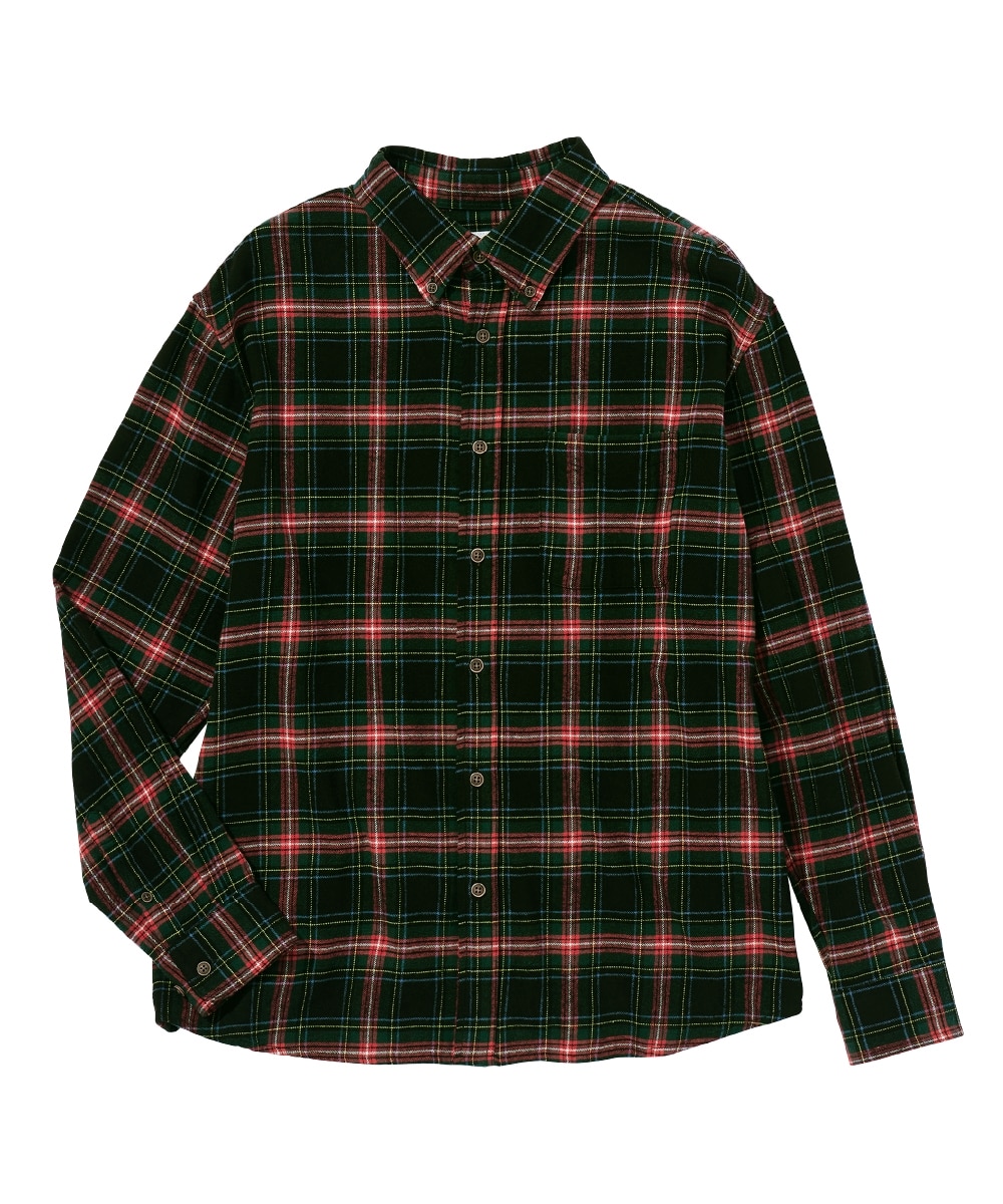 綿100％ビエラ起毛チェック柄ボタンダウン長袖シャツ（肩まわり